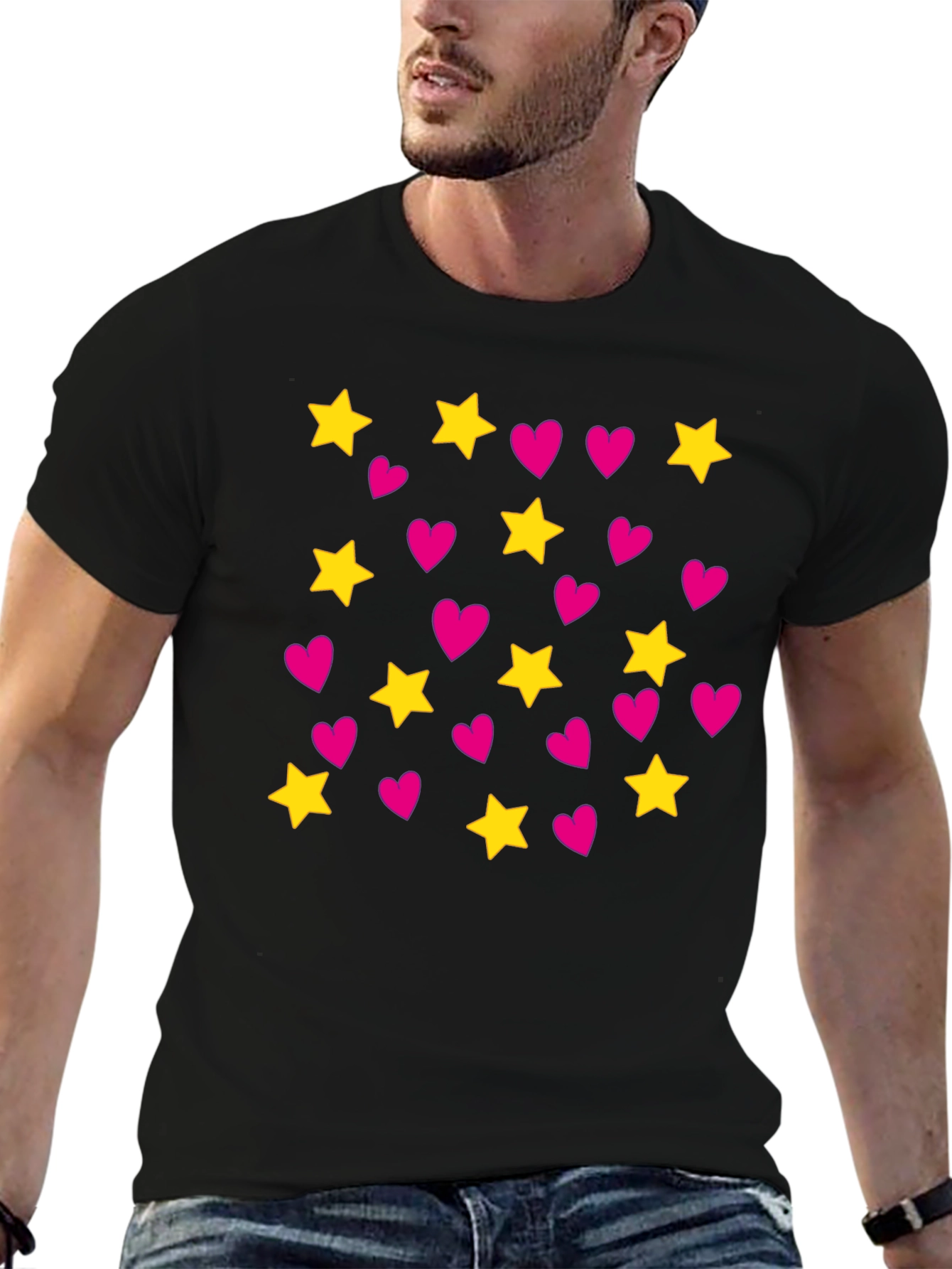 Black Star and Heart Pattern T-Shirt view 6