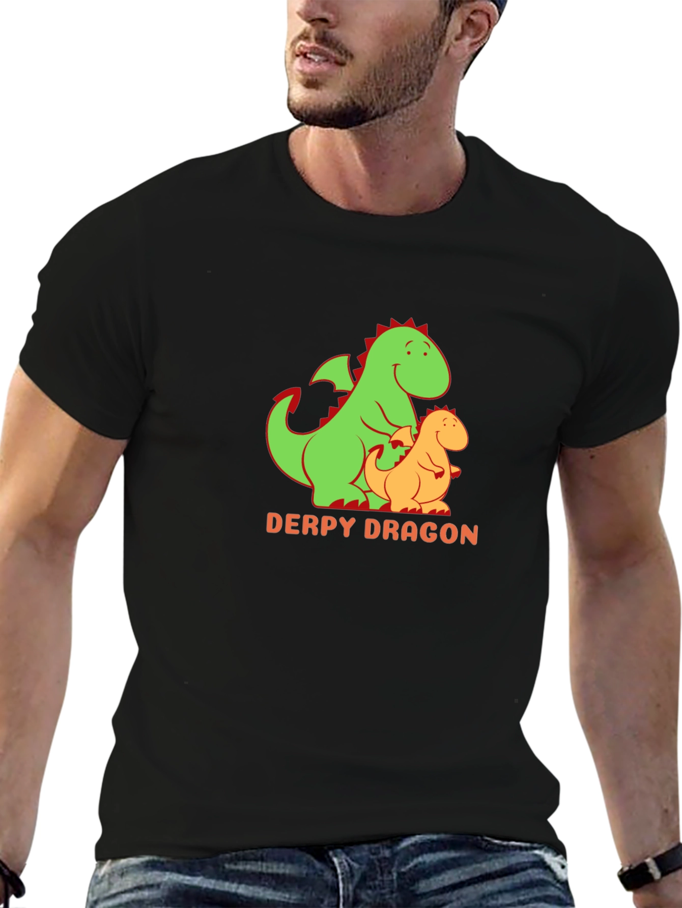 Black Derpy Dragon Graphic Tee - Black Cotton T-Shirt view 6