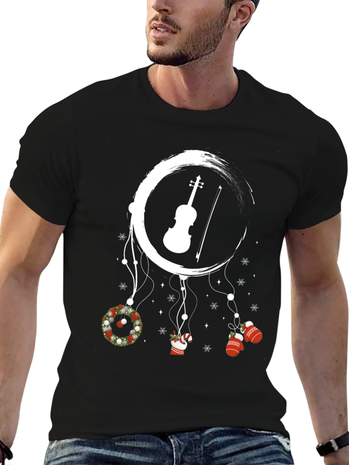 Black Festive Violin Dreamcatcher Tee view 6