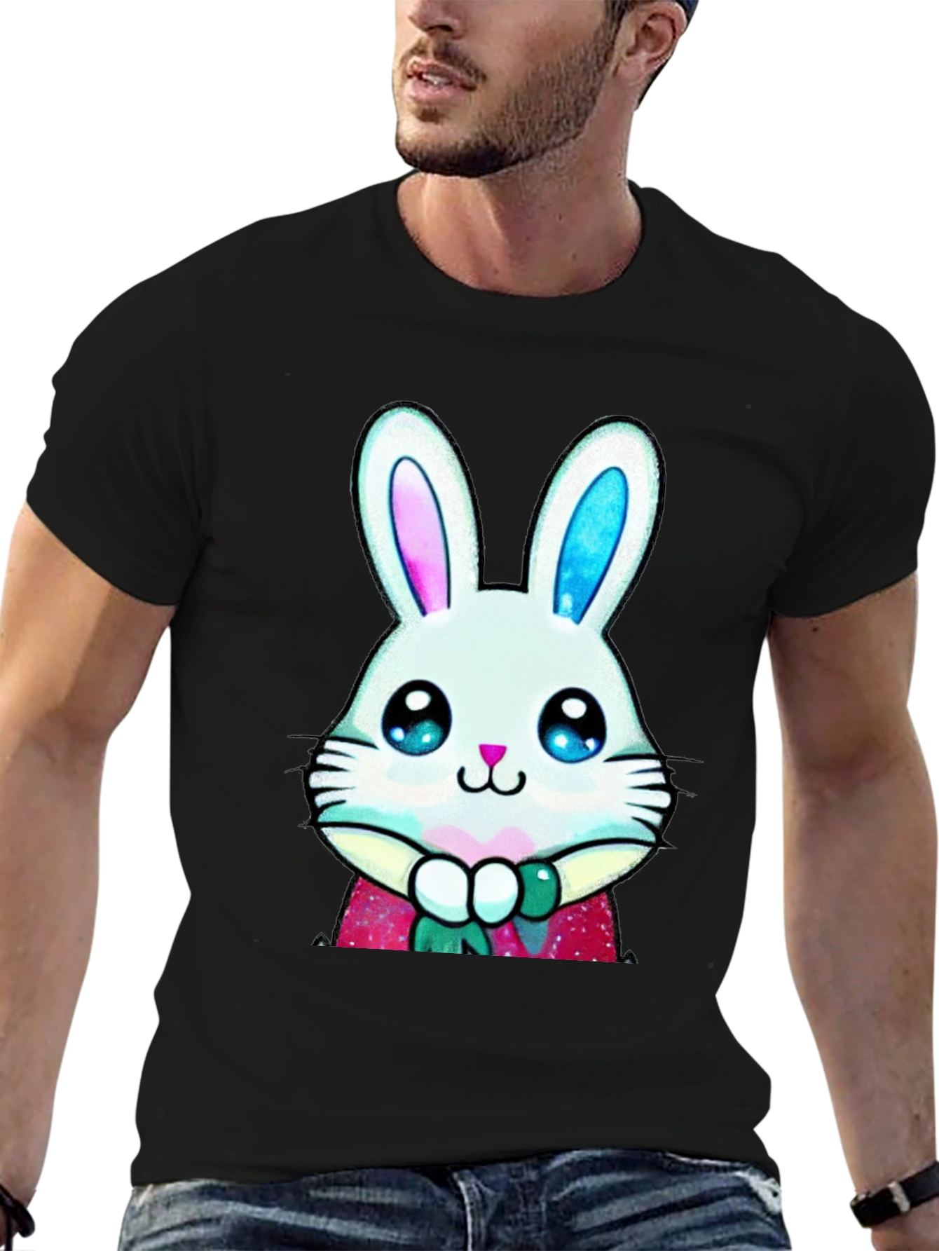 Black Cute Bunny Graphic Tee - Easter Style view 6