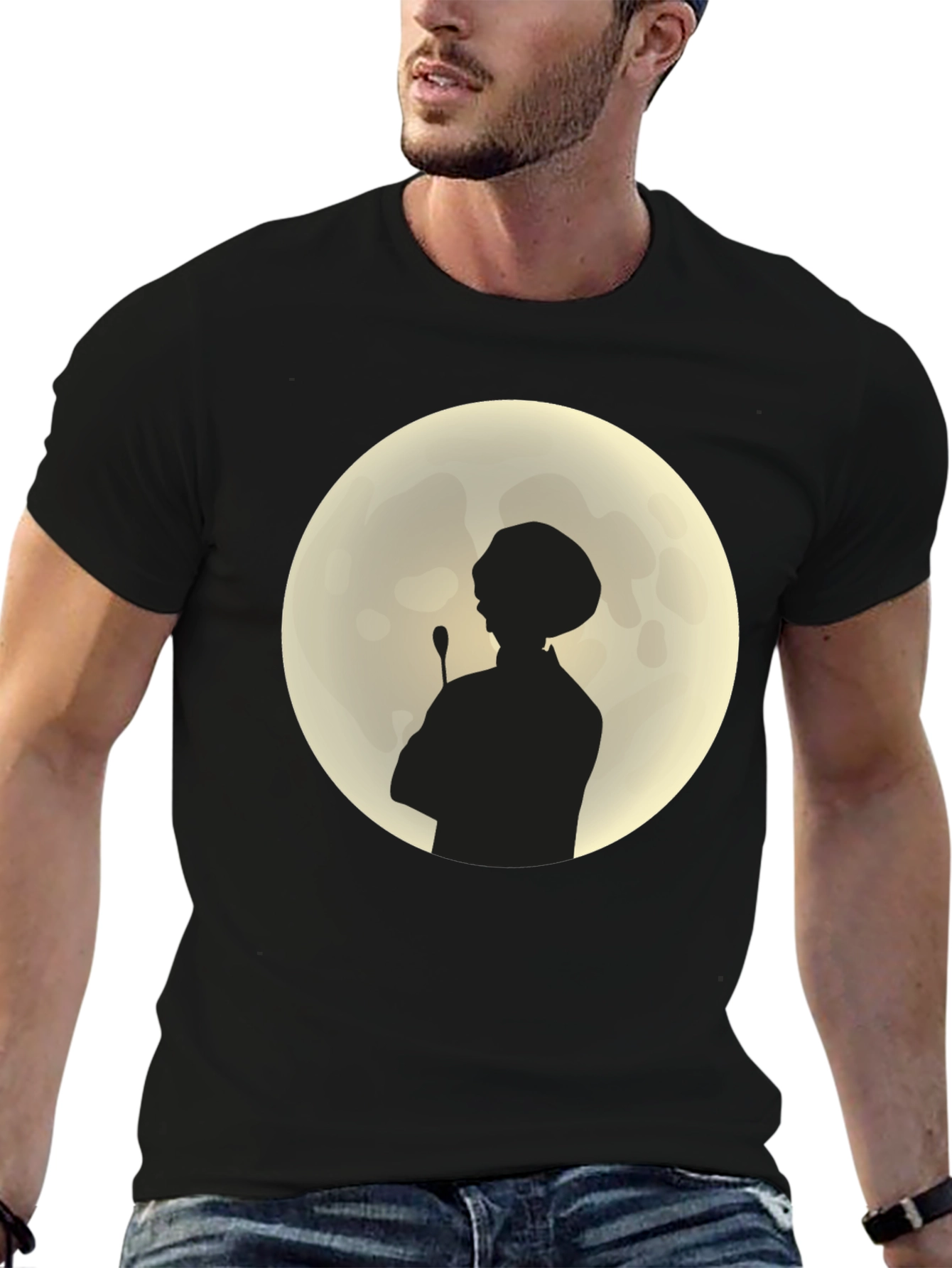 Silhouette Chef on Moon Black T-Shirt - 6
