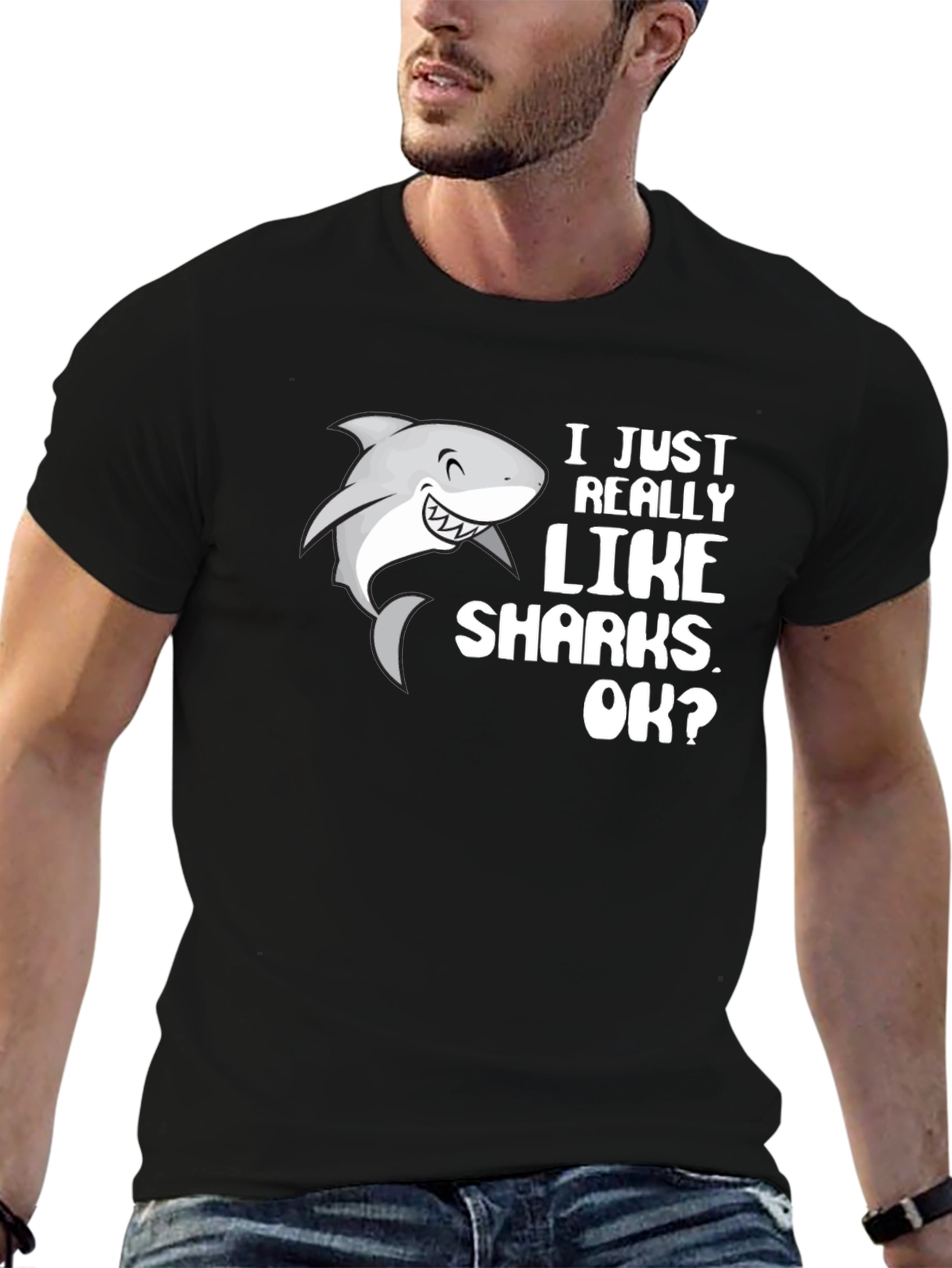 Black I Just Really Like Sharks T-Shirt - Black view 6
