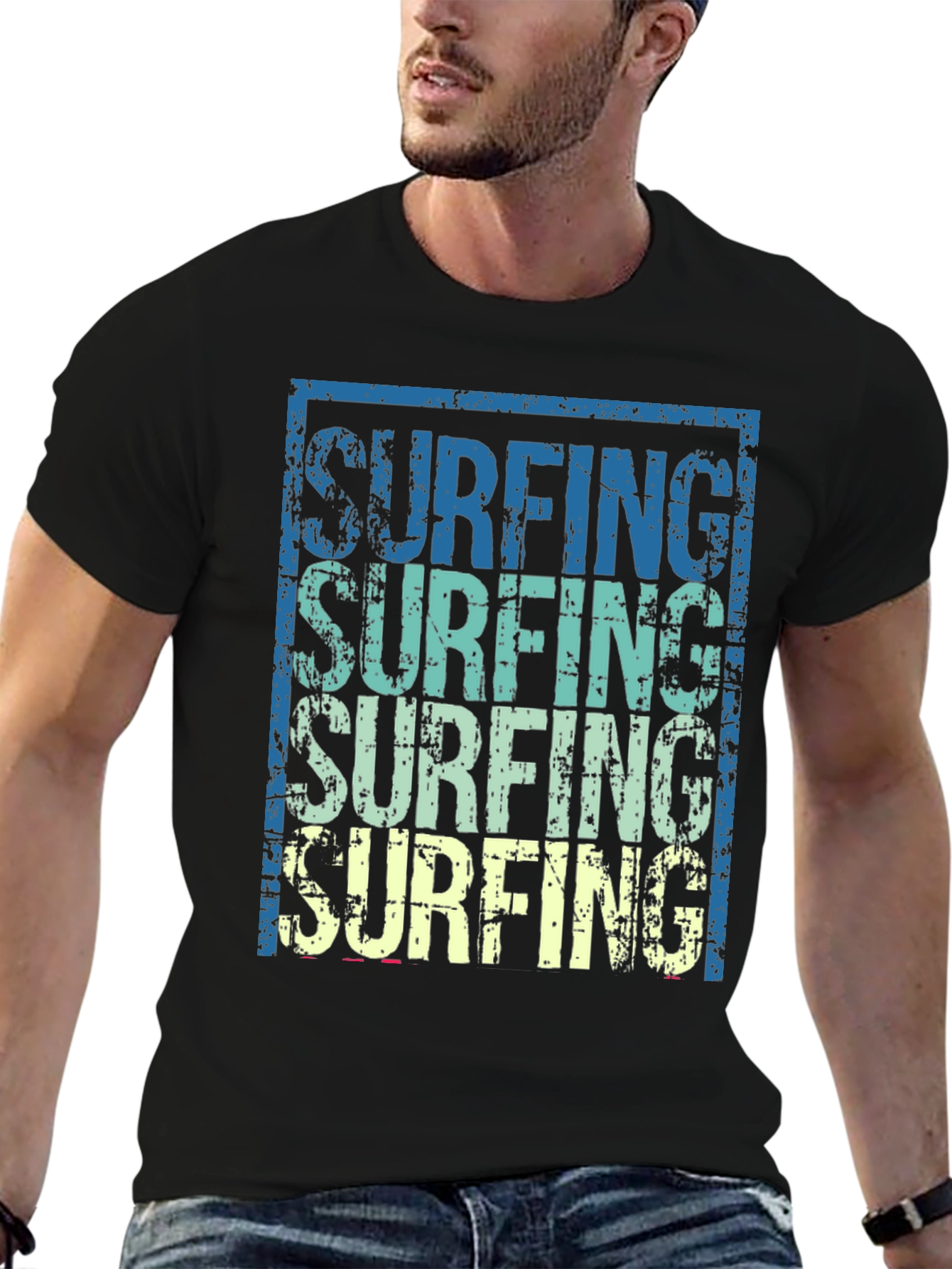Black Vintage Surfing T-Shirt - Retro Style view 6