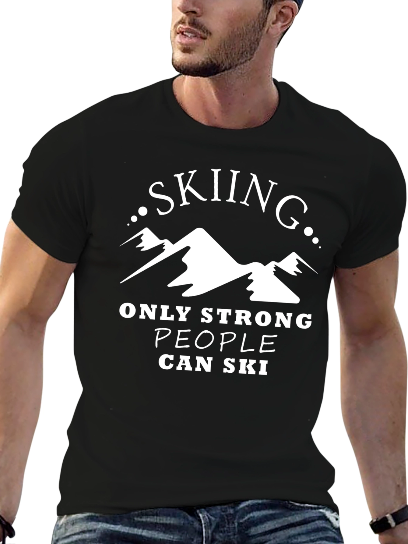 Black Skiing Strong People Black T-Shirt view 6