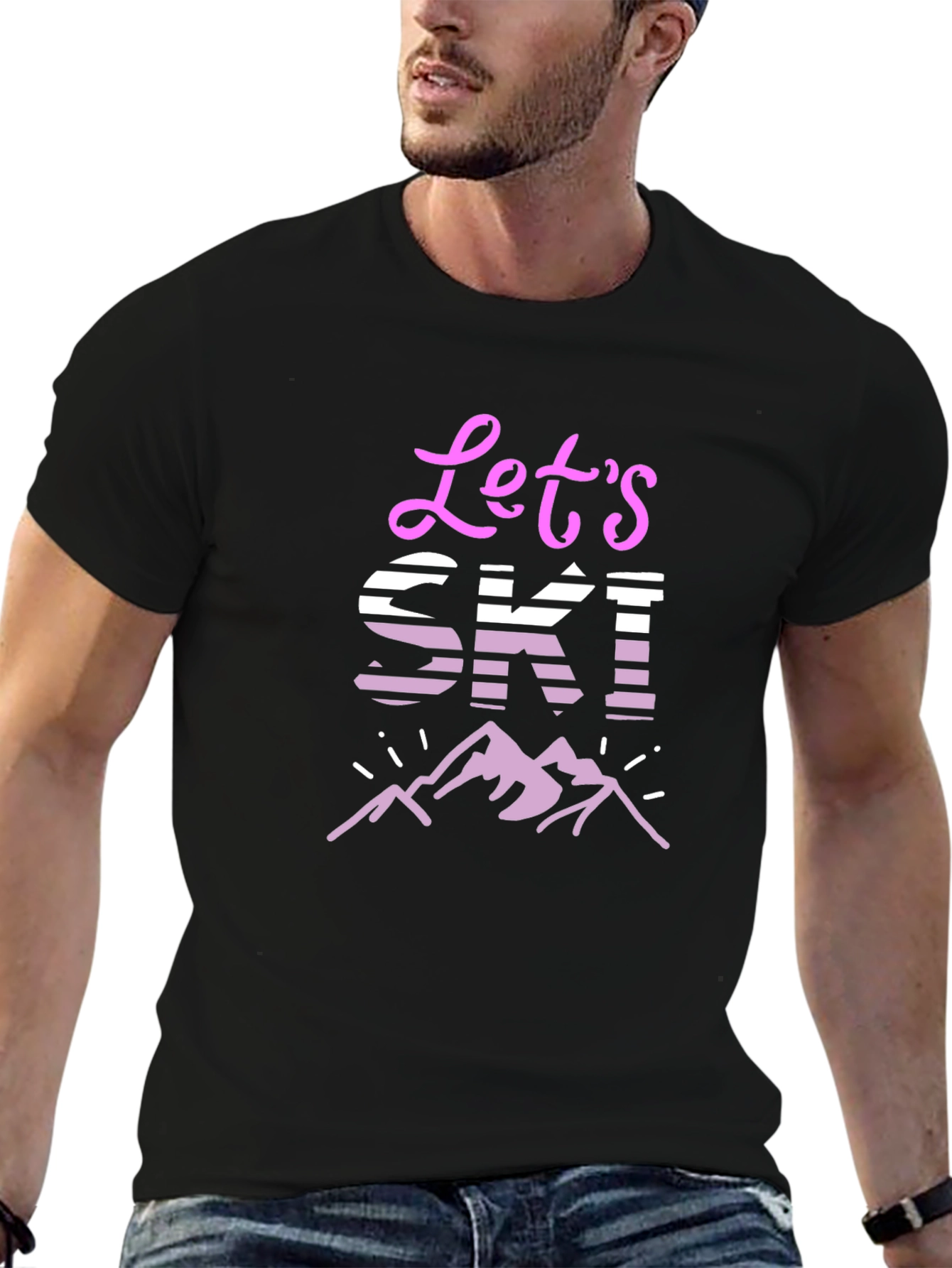 Black Let's Ski! Graphic Tee - Mountain Adventure T-Shirt view 6