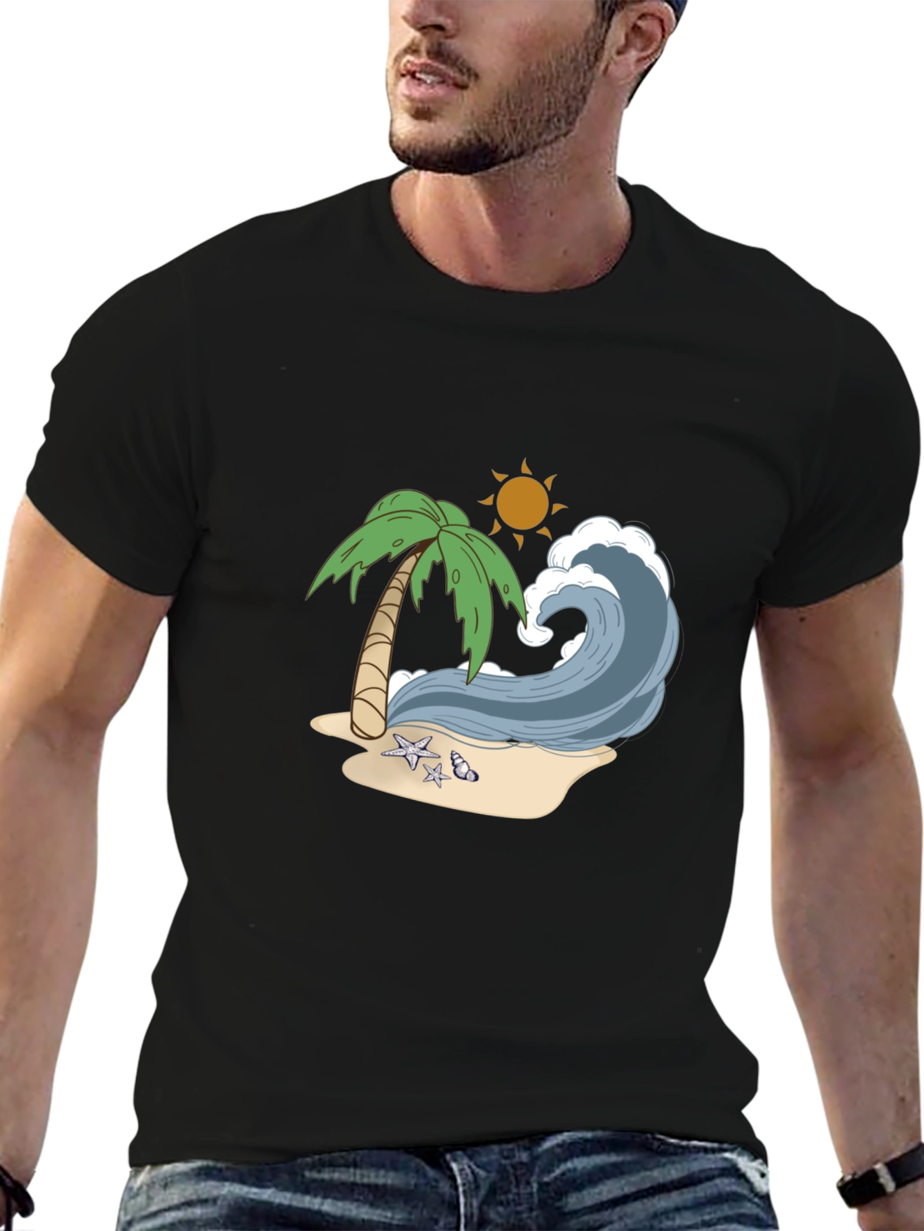 Black Beach Wave Graphic Tee - Tropical Vibes view 6