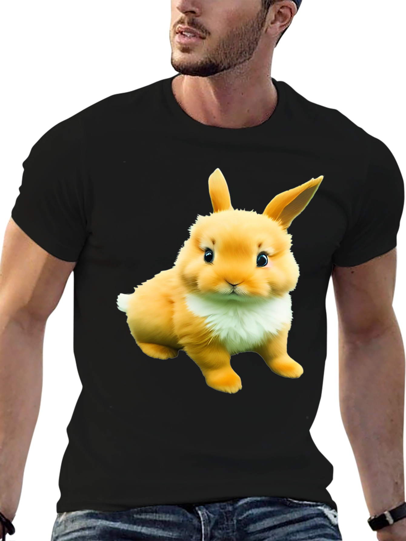 Black Cute Bunny Graphic Tee - Soft Cotton Blend Shirt view 6