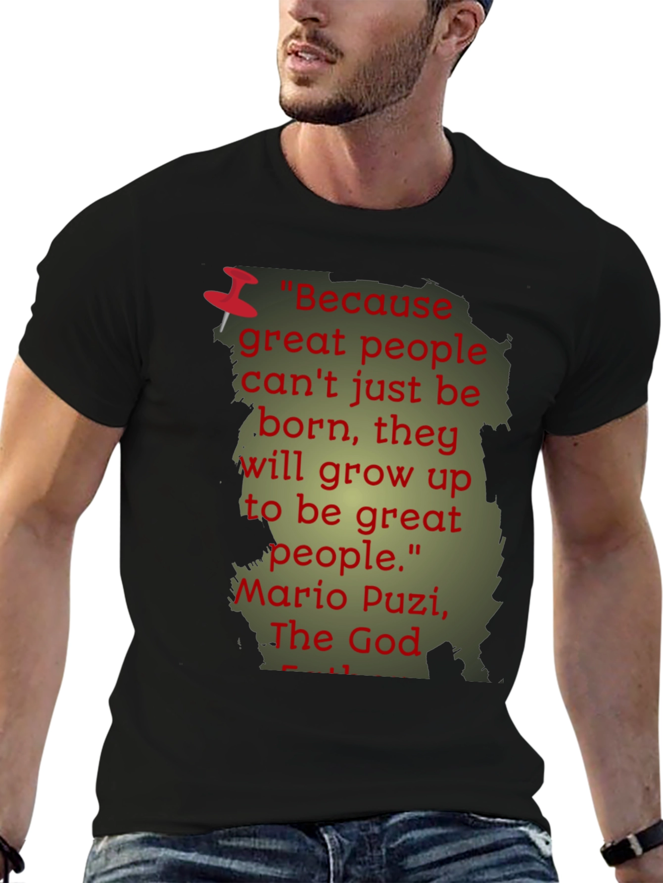 Black Inspiring Quote T-Shirt - Mario Puzi view 6