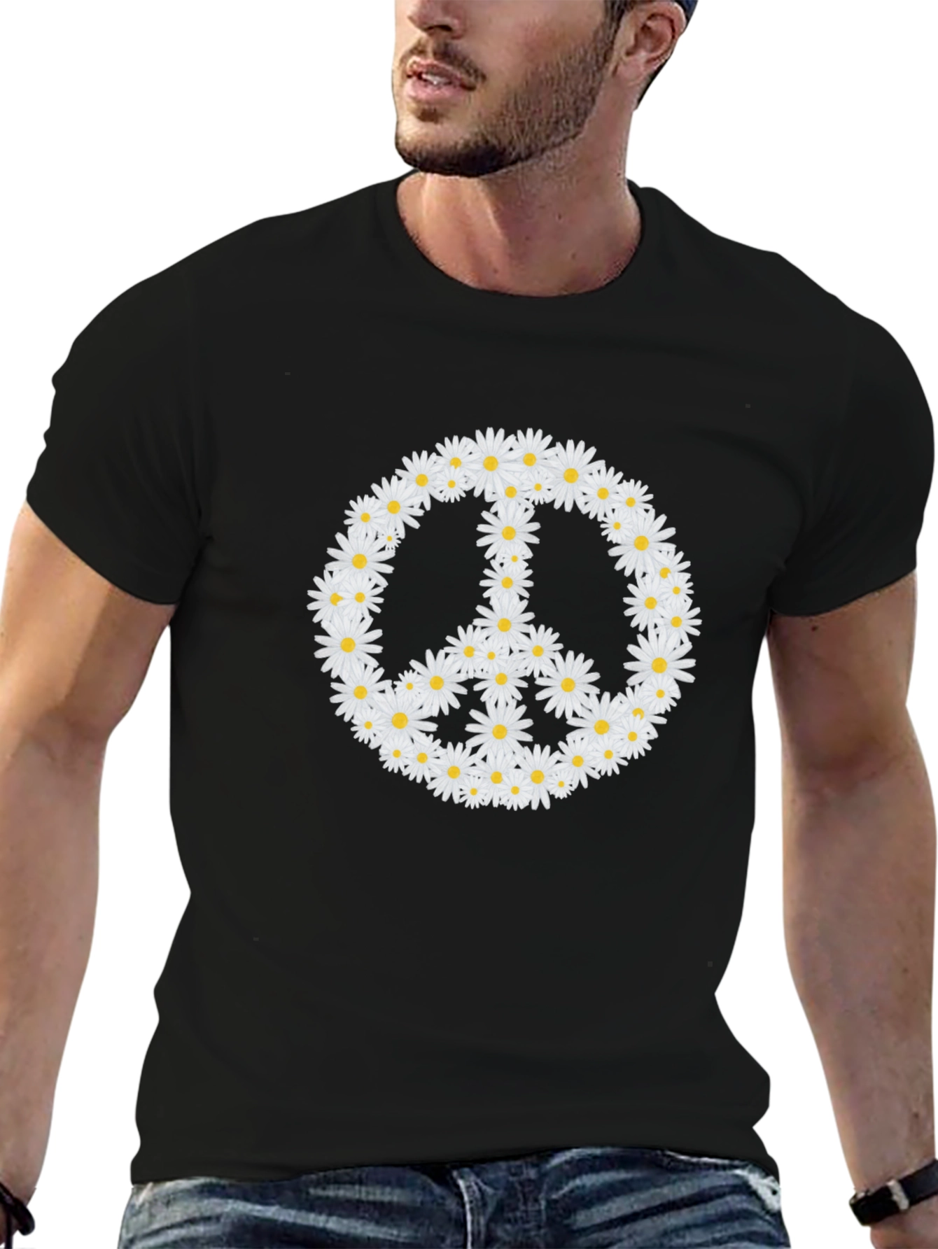 Black Daisy Peace Sign Black T-Shirt view 6