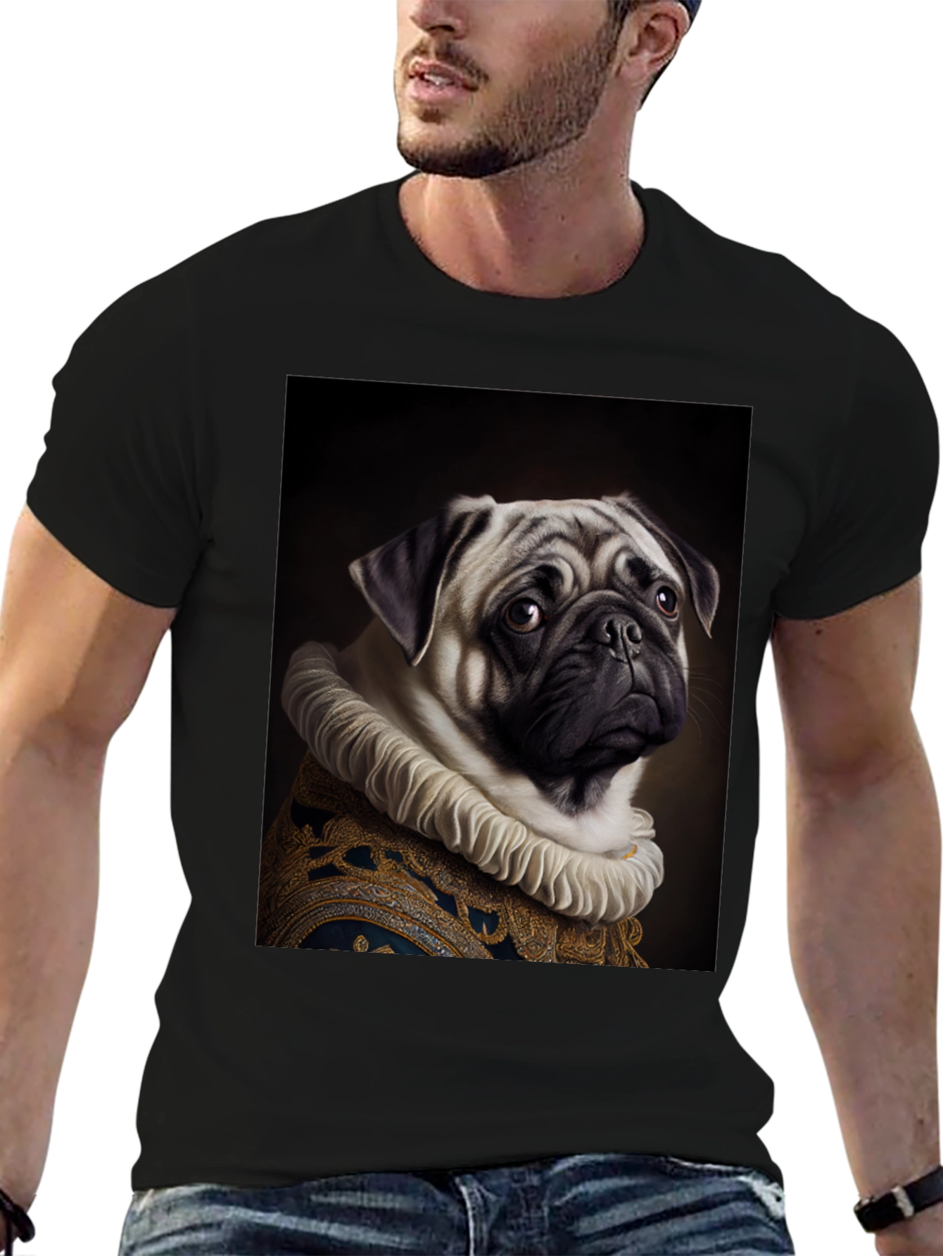 Black Regal Pug Graphic Tee - Black Cotton T-Shirt view 6