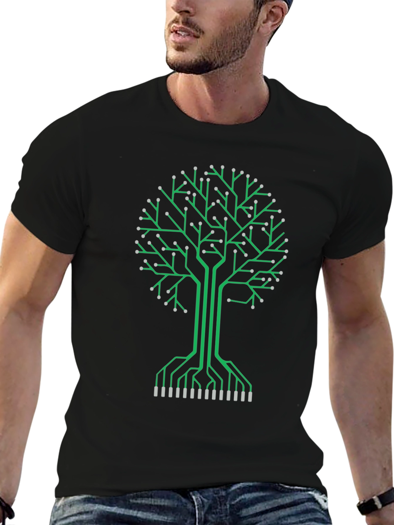 Black Circuit Board Tree Graphic Tee - Tech Inspired Fashion view 6