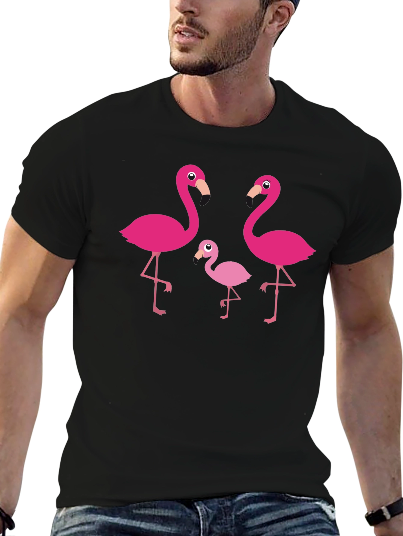 Black Flamingo Family Graphic Tee - Black Cotton T-Shirt view 6