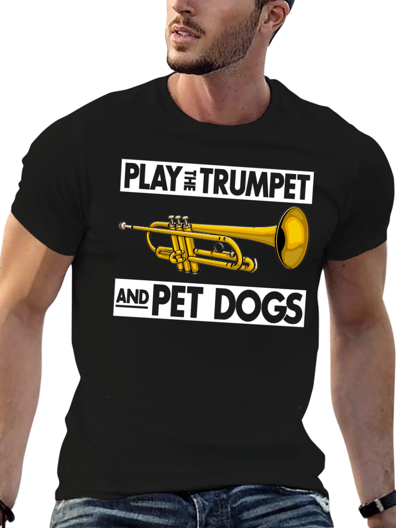Black Play Trumpet Pet Dogs Black Graphic Tee view 6
