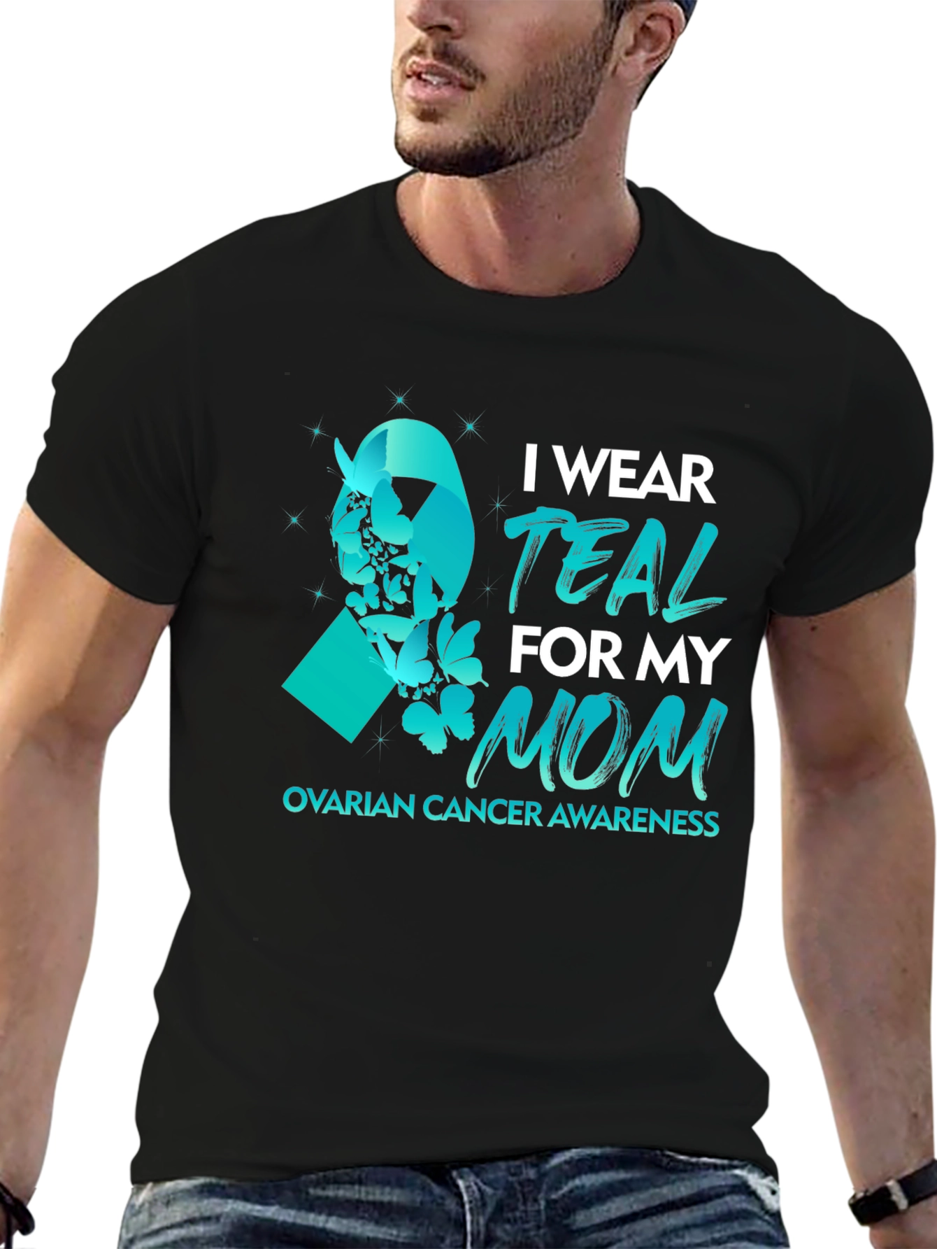 Teal Ribbon Ovarian Cancer Awareness T-Shirt - 6