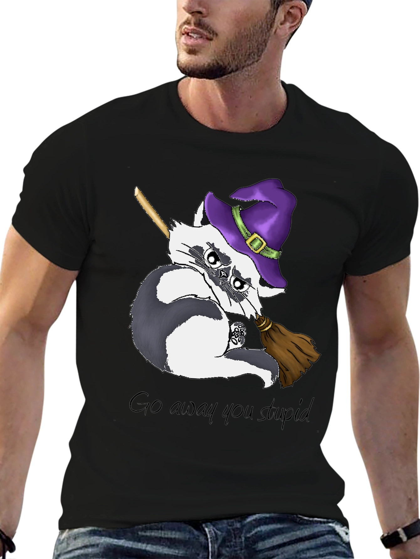 Black Grumpy Witch Raccoon T-Shirt view 6