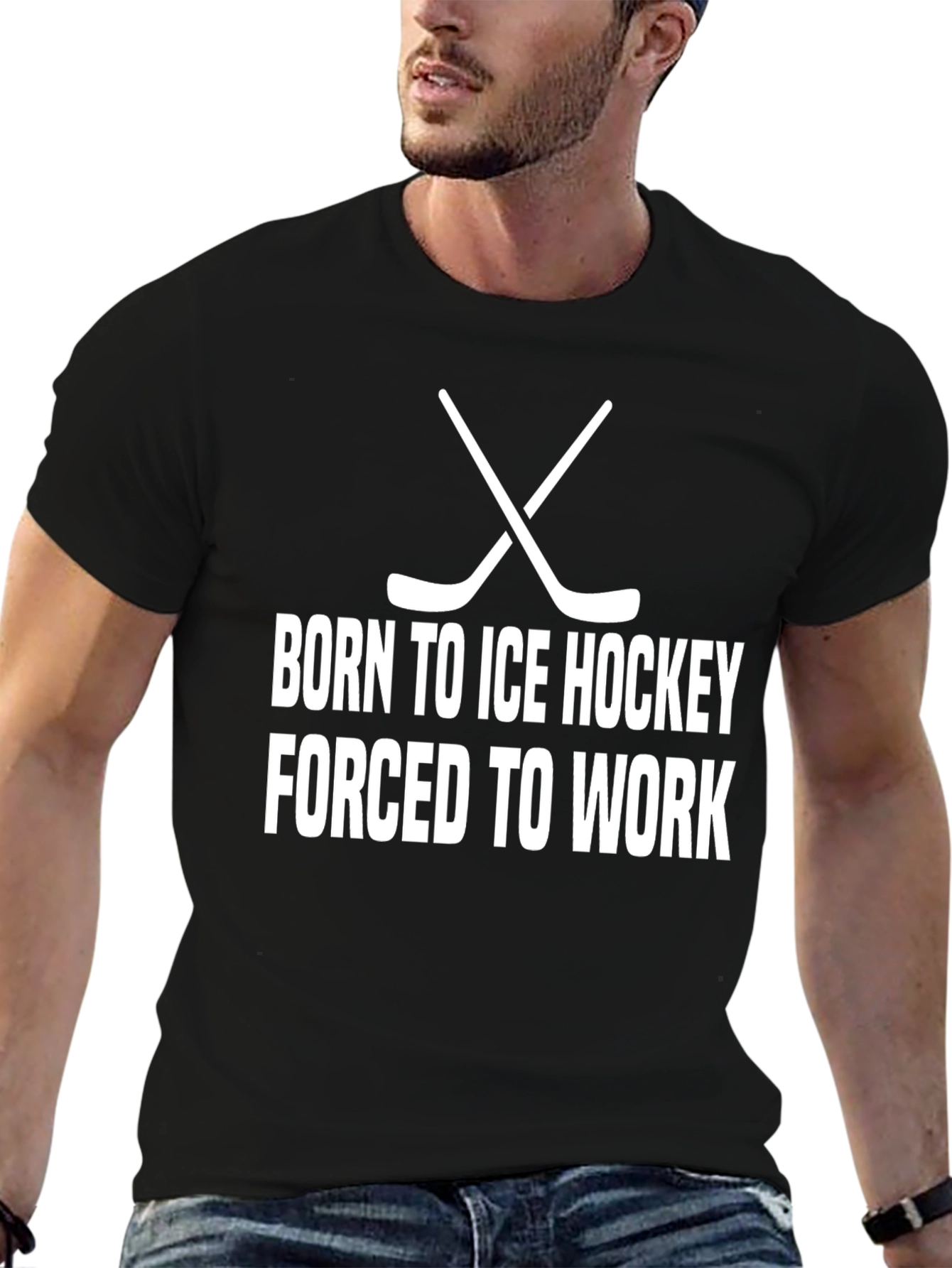 Black Born to Ice Hockey T-Shirt view 6