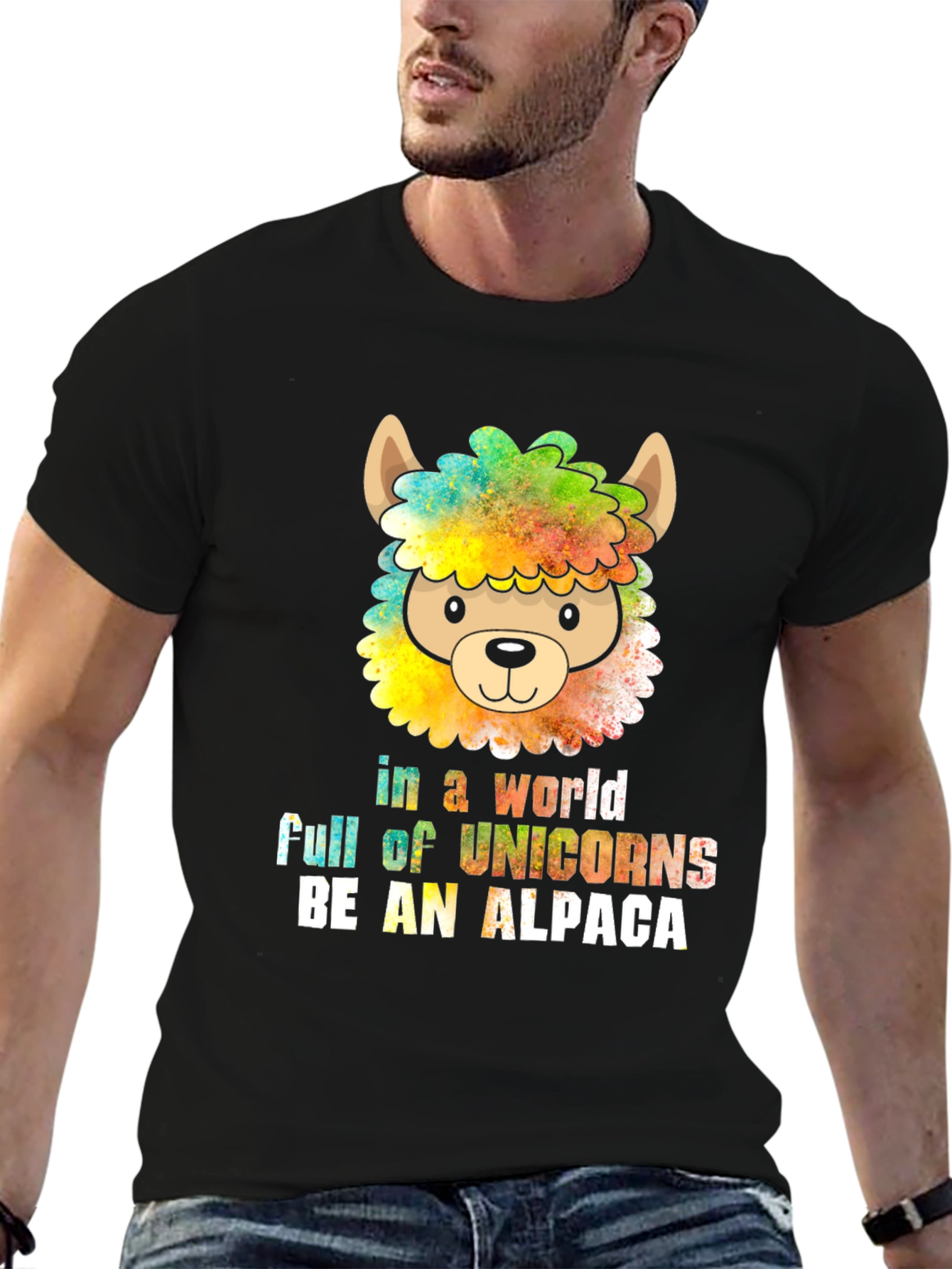Black Be an Alpaca T-Shirt - Quirky Animal Graphic Tee view 6