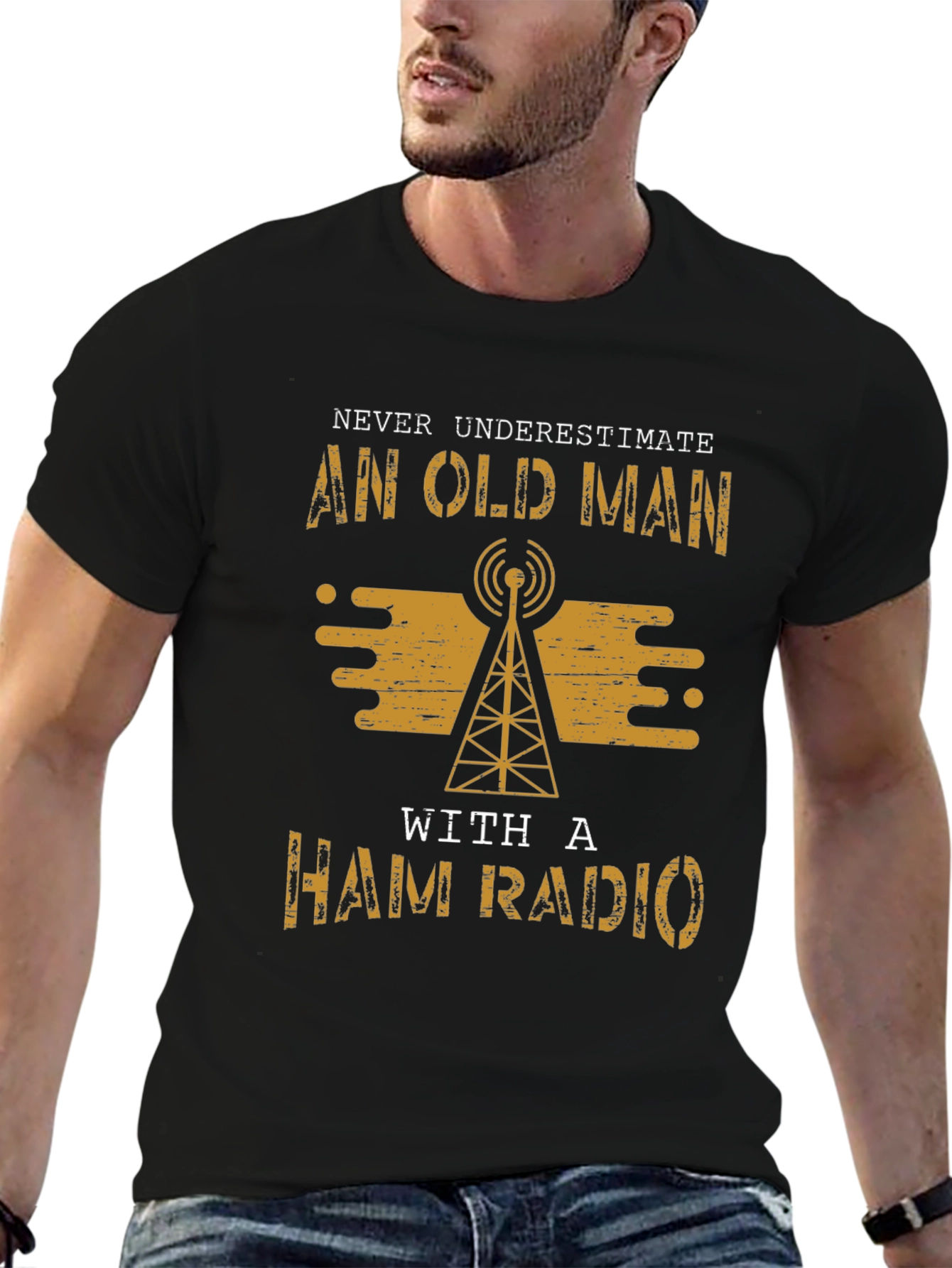Black Old Man Ham Radio T-Shirt view 6