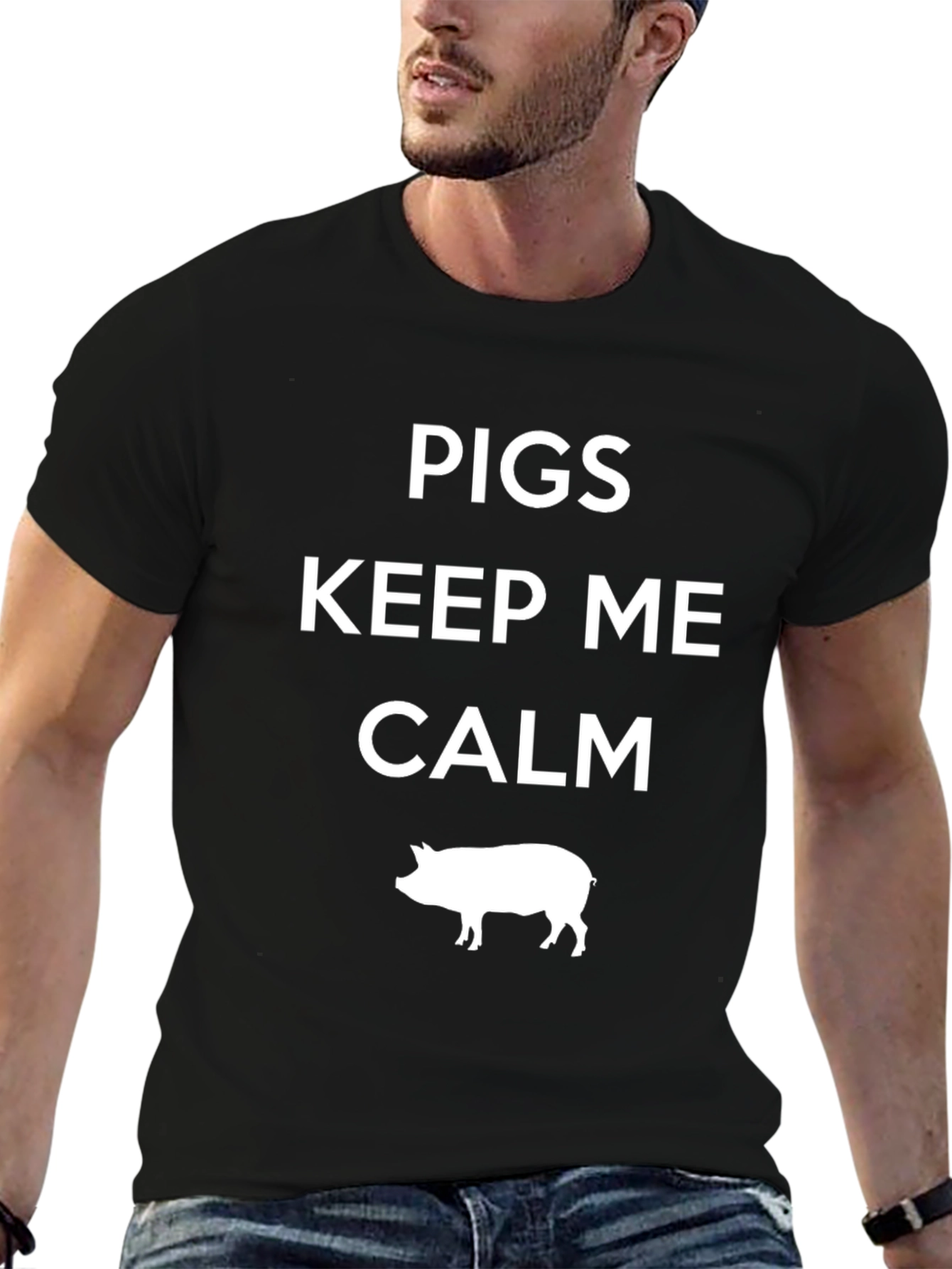 Black Pigs Keep Me Calm Black Graphic T-Shirt view 6