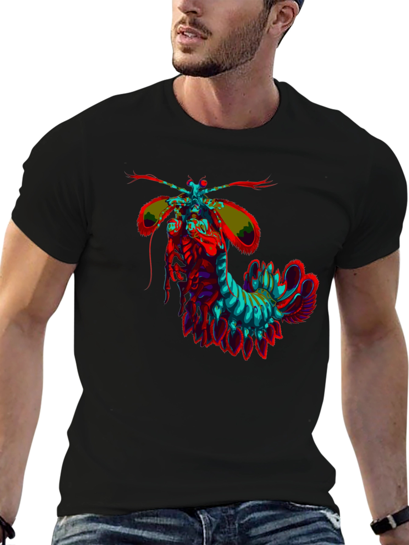 Black Psychedelic Mantis Shrimp Graphic Tee view 6