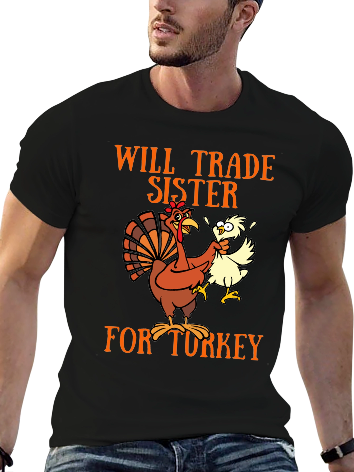 Black Funny Turkey Trade Thanksgiving T-Shirt view 6