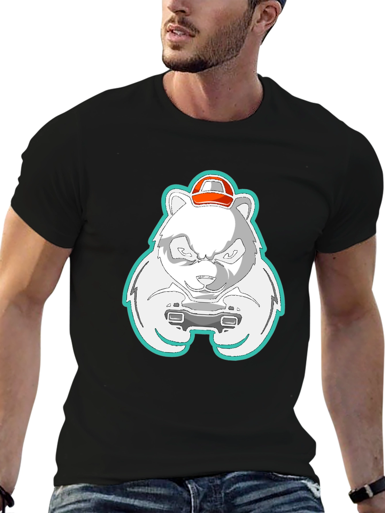 Black Gamer Panda T-Shirt - Cool Graphic Tee view 6