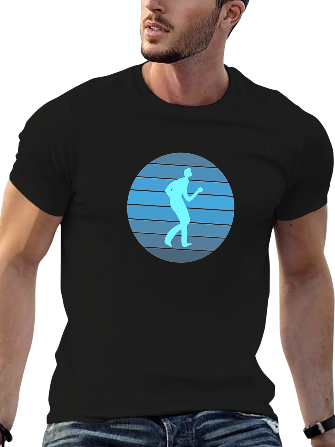 Black Retro Runner Graphic Tee - Black Cotton Blend Shirt view 6