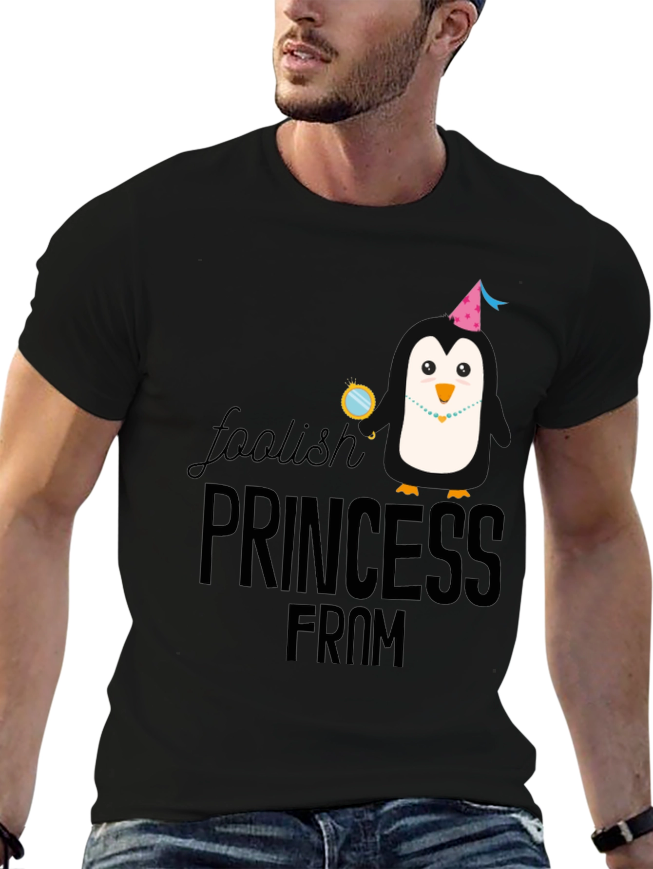 Black Foolish Princess Penguin Graphic T-Shirt view 6