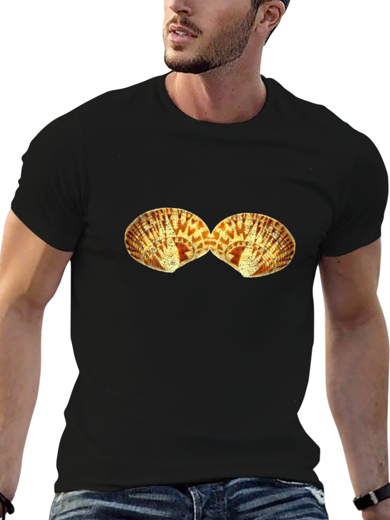 Black Seashell Graphic Tee - Black Cotton T-Shirt view 6
