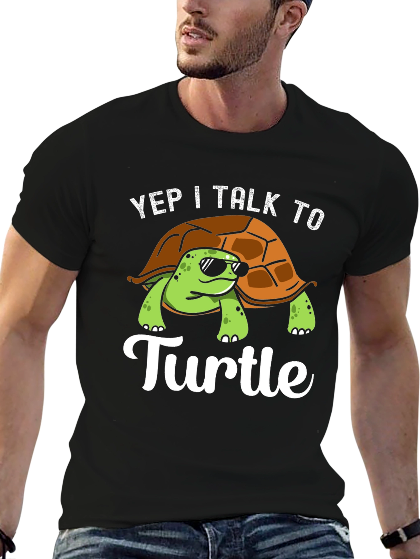 Black Yep I Talk to Turtle Graphic T-Shirt view 6