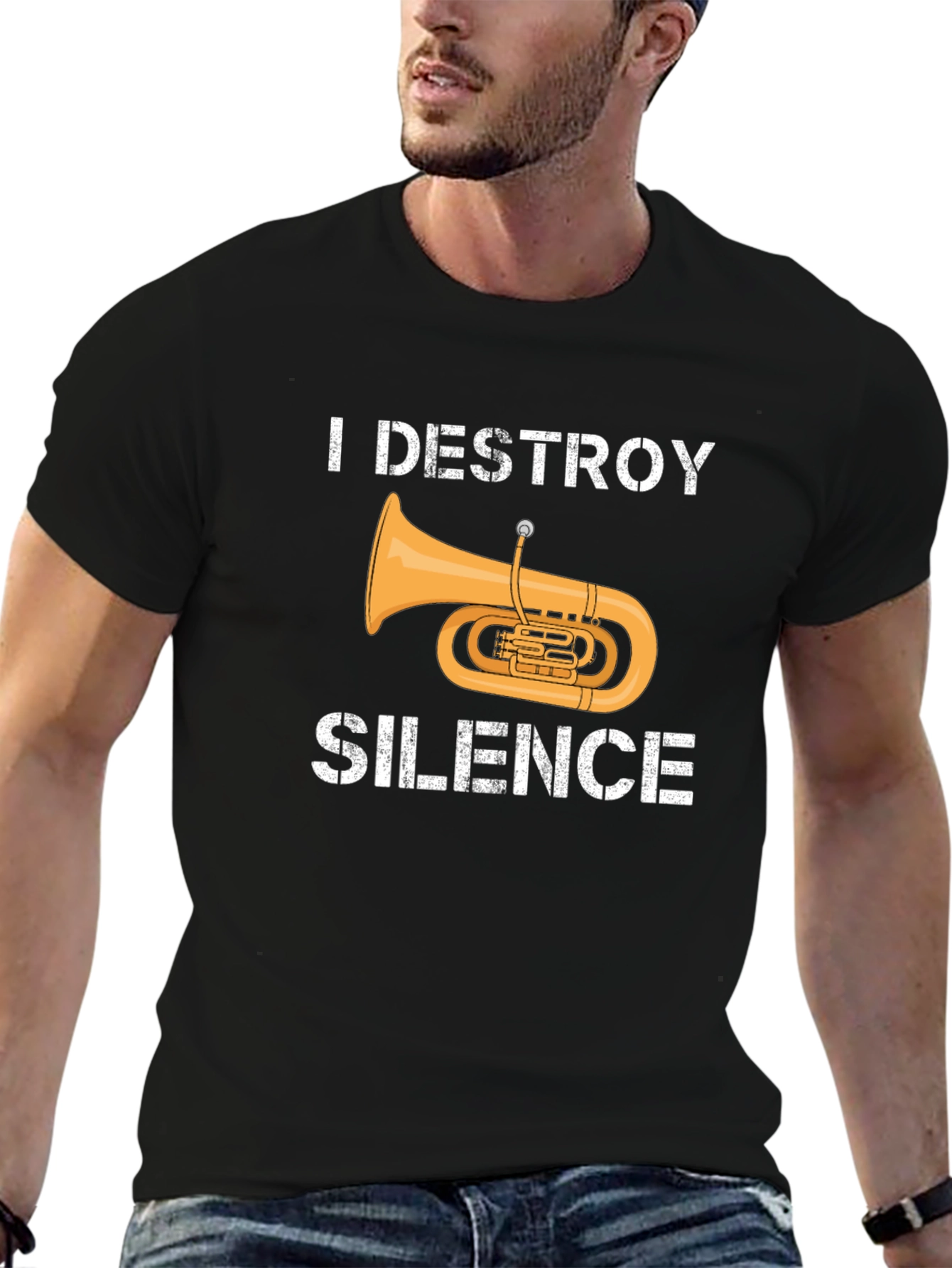 Black I Destroy Silence Tuba Graphic Tee view 6
