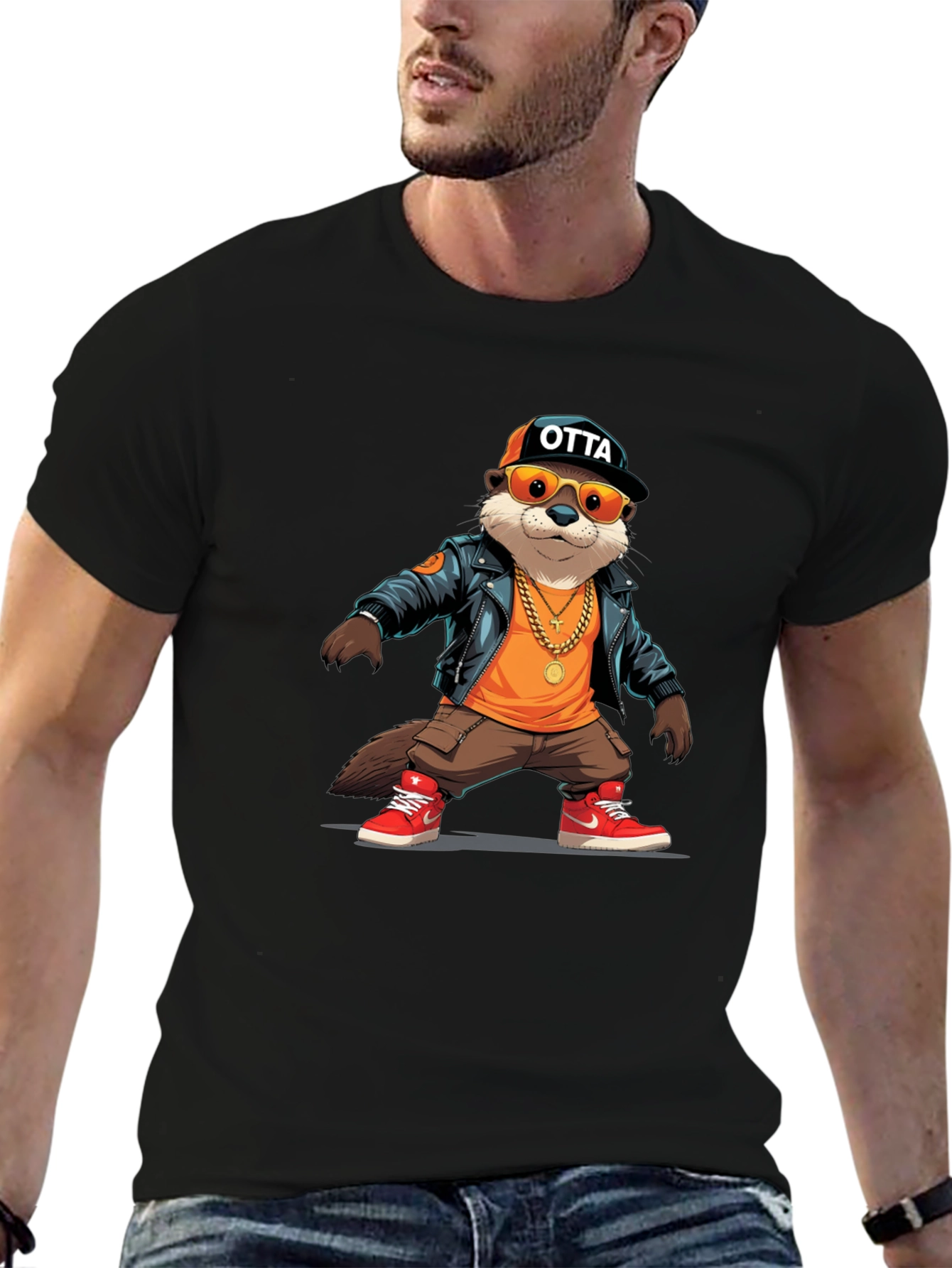 Black Cool Otter Graphic Tee view 6