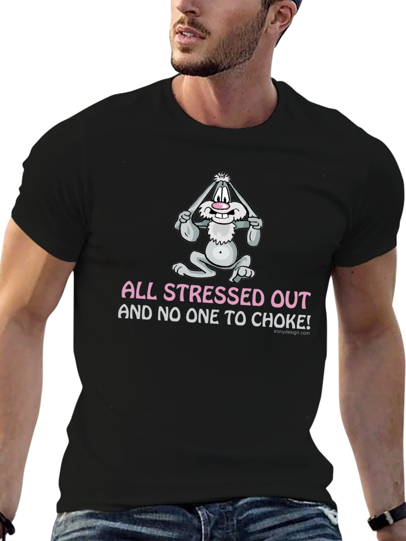 Black Stressed Out Bunny Graphic T-Shirt - Funny Novelty Tee view 6