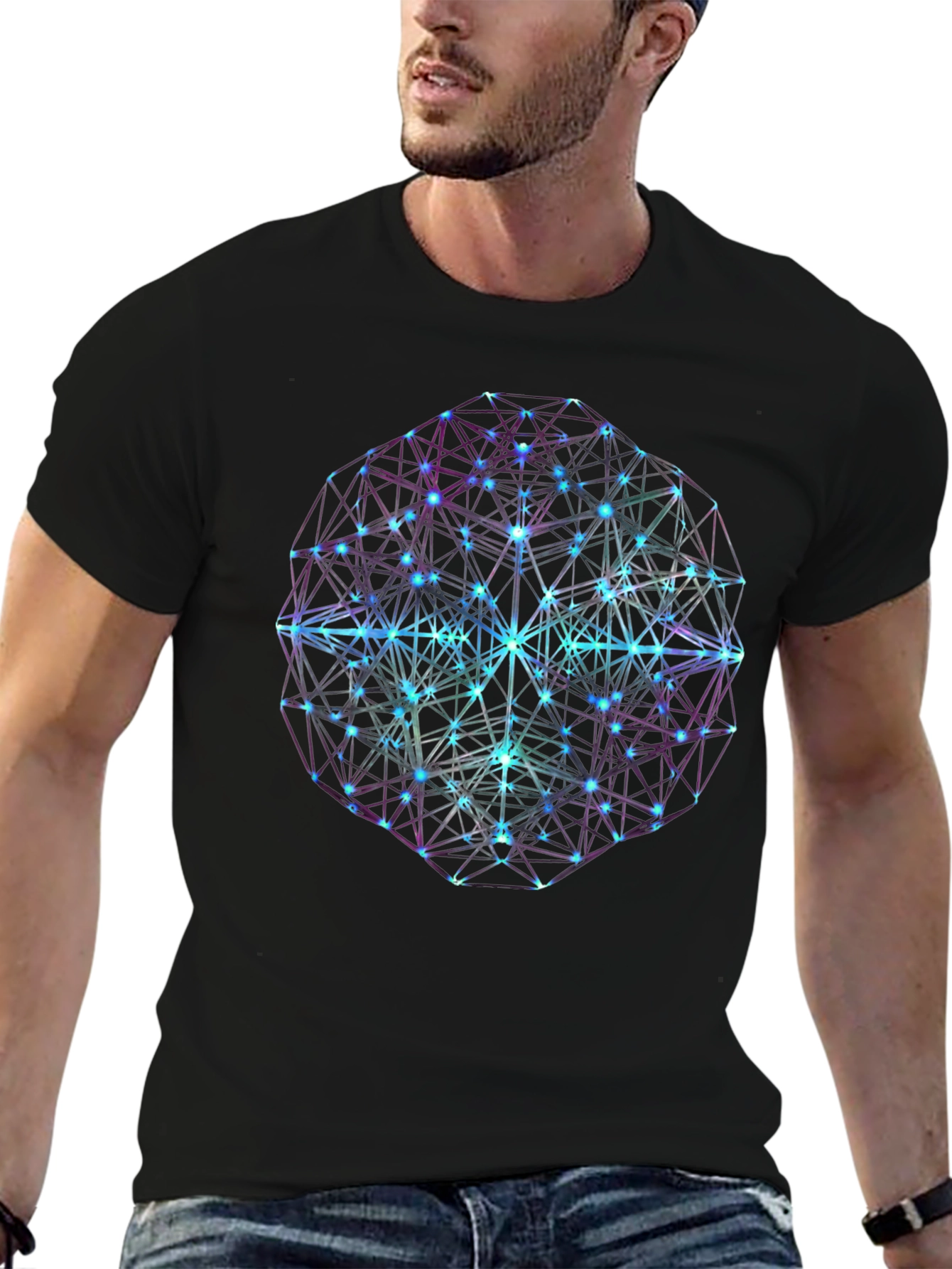 Black Geometric Galaxy T-Shirt - Abstract Design view 6