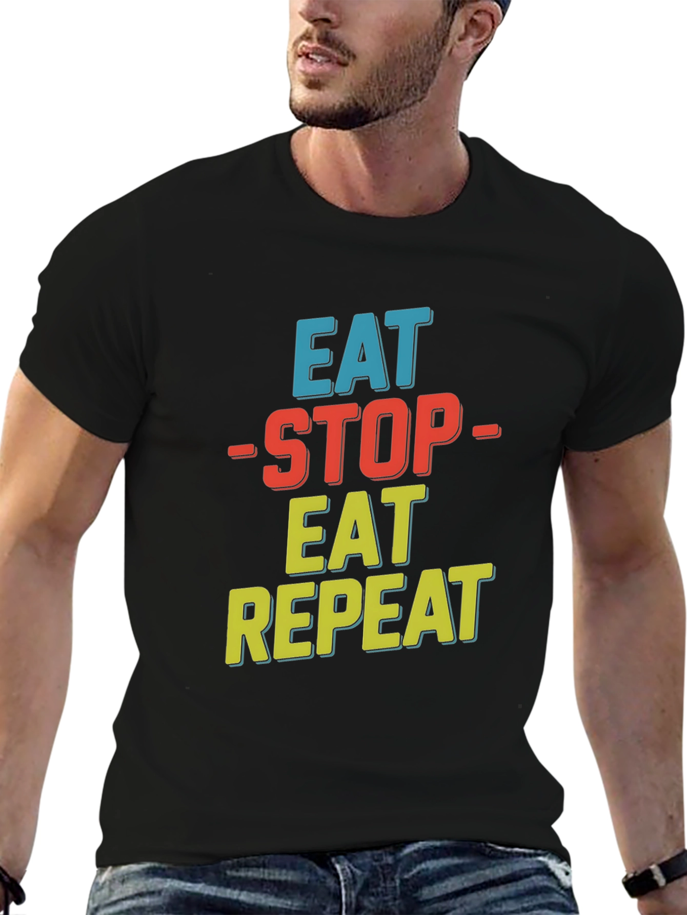 Black Eat Stop Eat Repeat Graphic Tee view 6