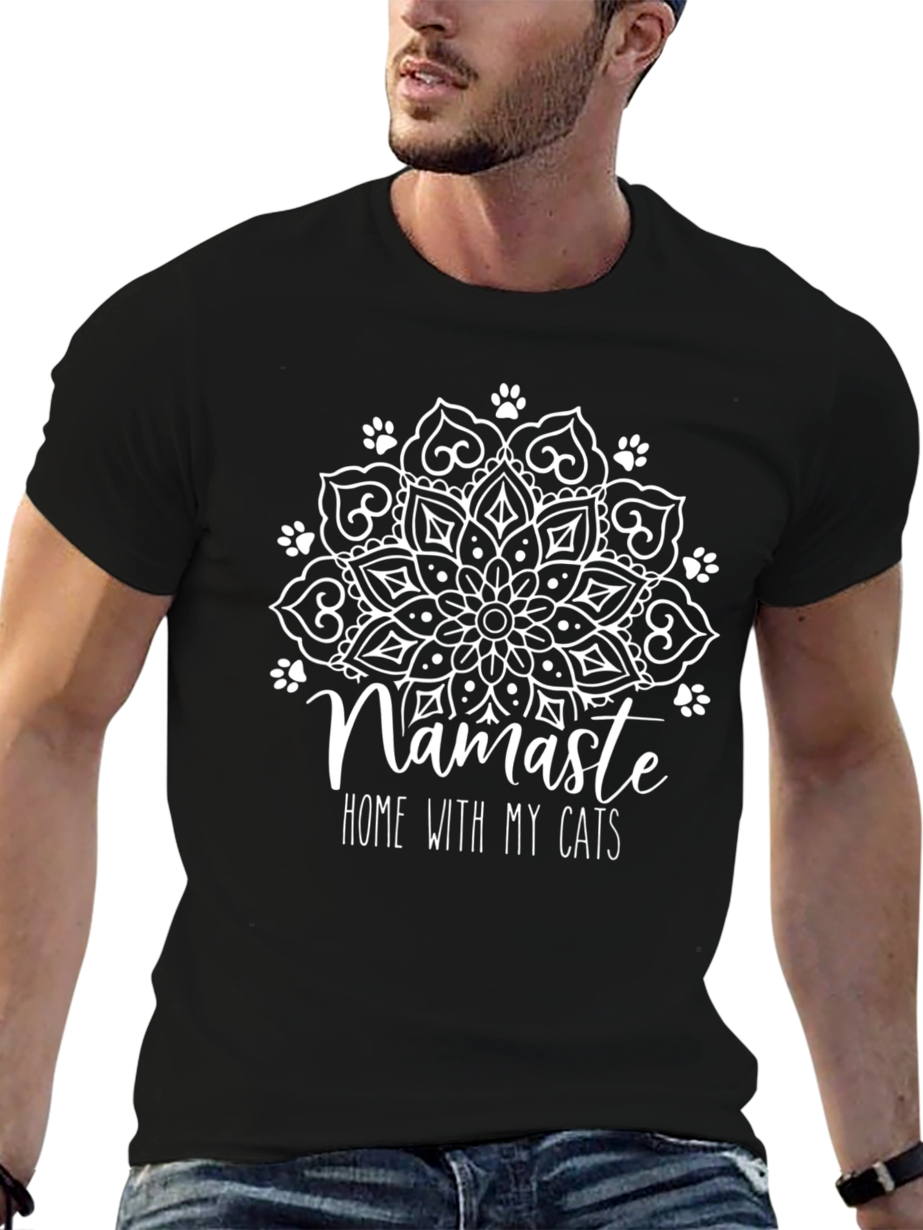 Black Namaste Home With My Cats T-Shirt view 6