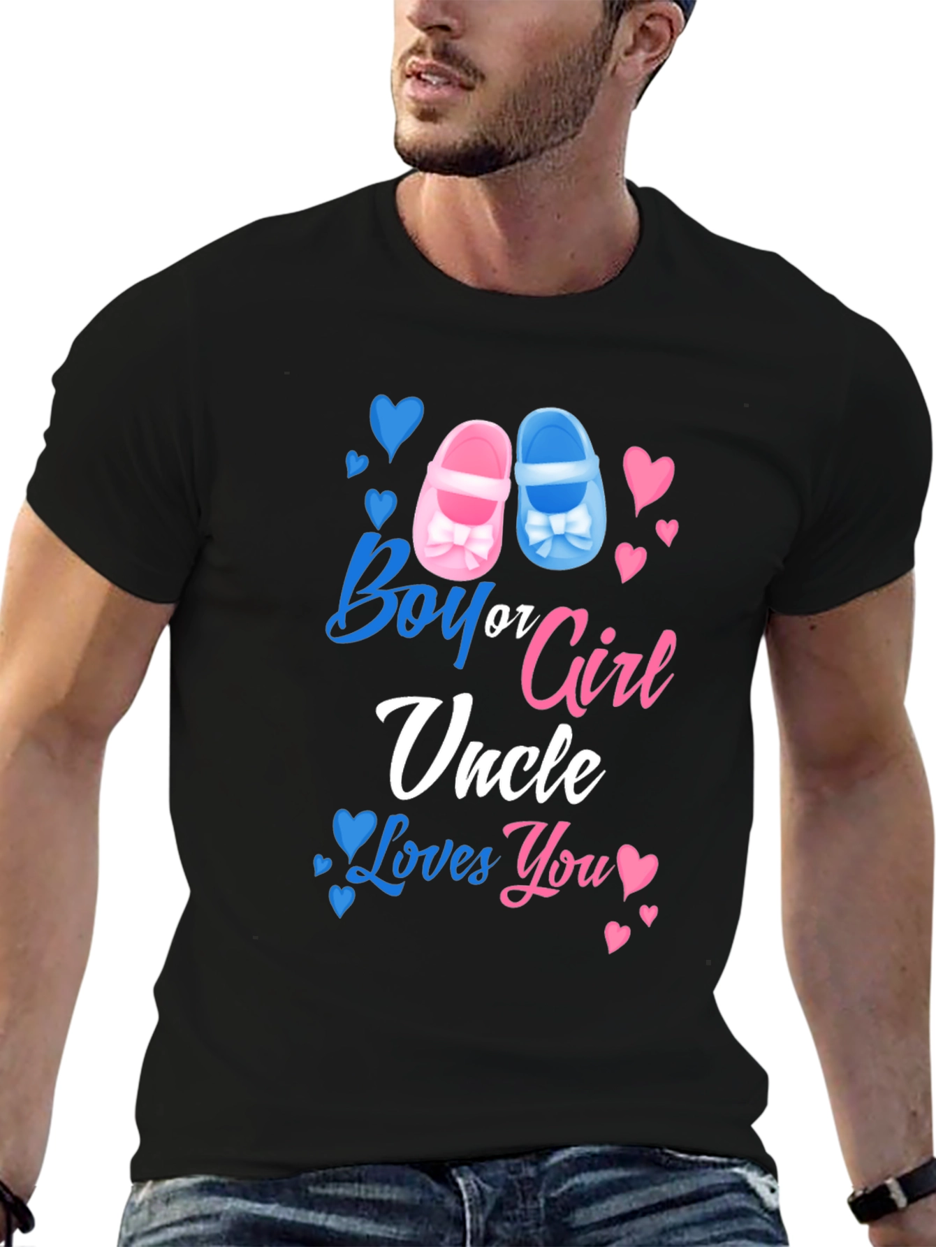 Black Boy or Girl Uncle Loves You Gender Reveal T-Shirt view 6