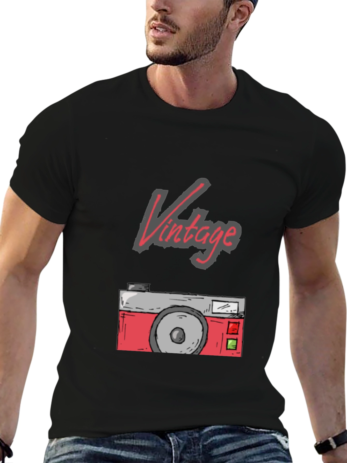 Black Vintage Camera Graphic Tee - Retro Style view 6