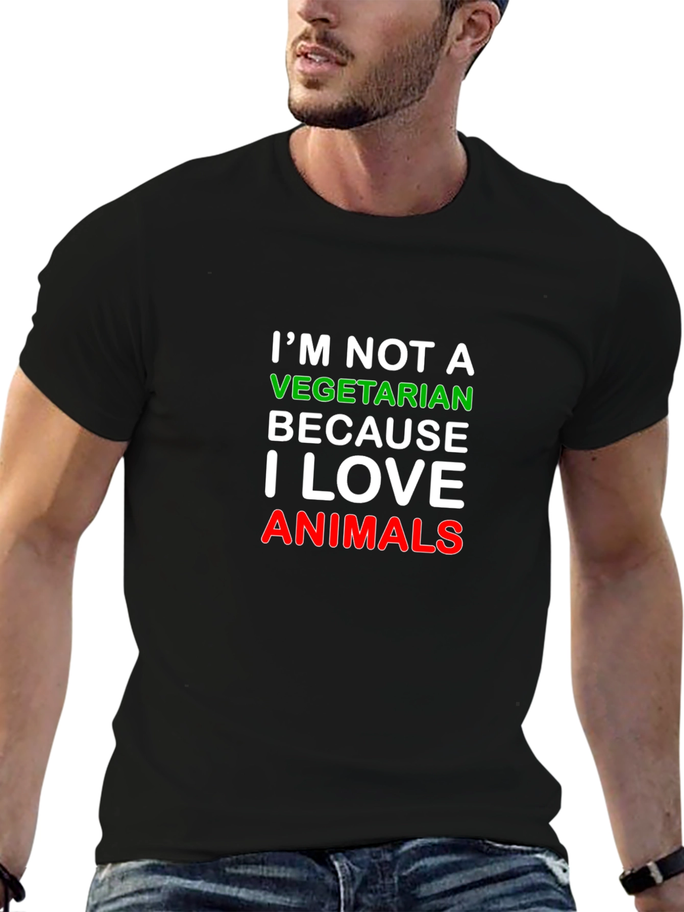 Black I'm Not a Vegetarian Black T-Shirt view 6