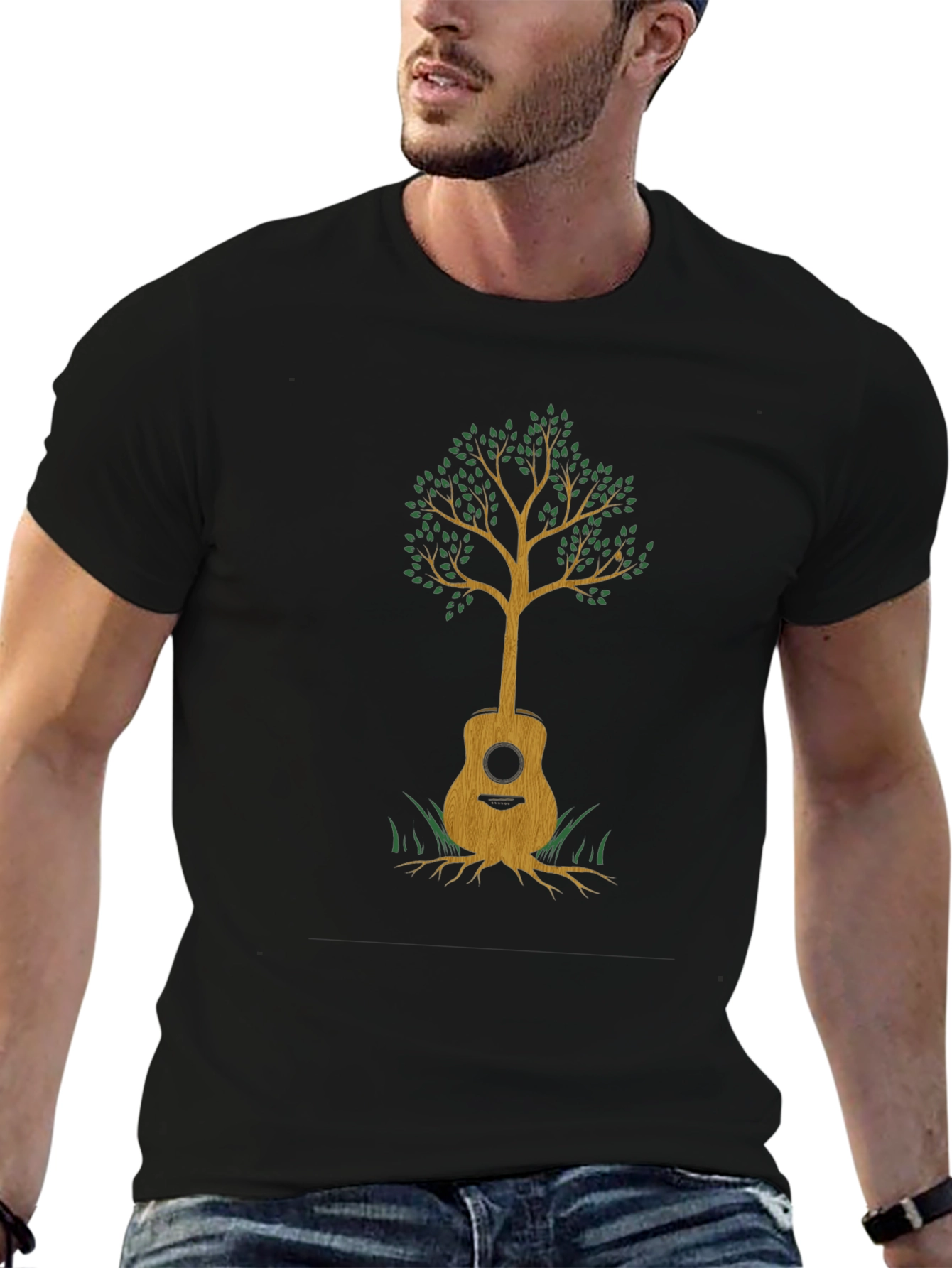 Black Guitar Tree Graphic Tee - Music & Nature view 6