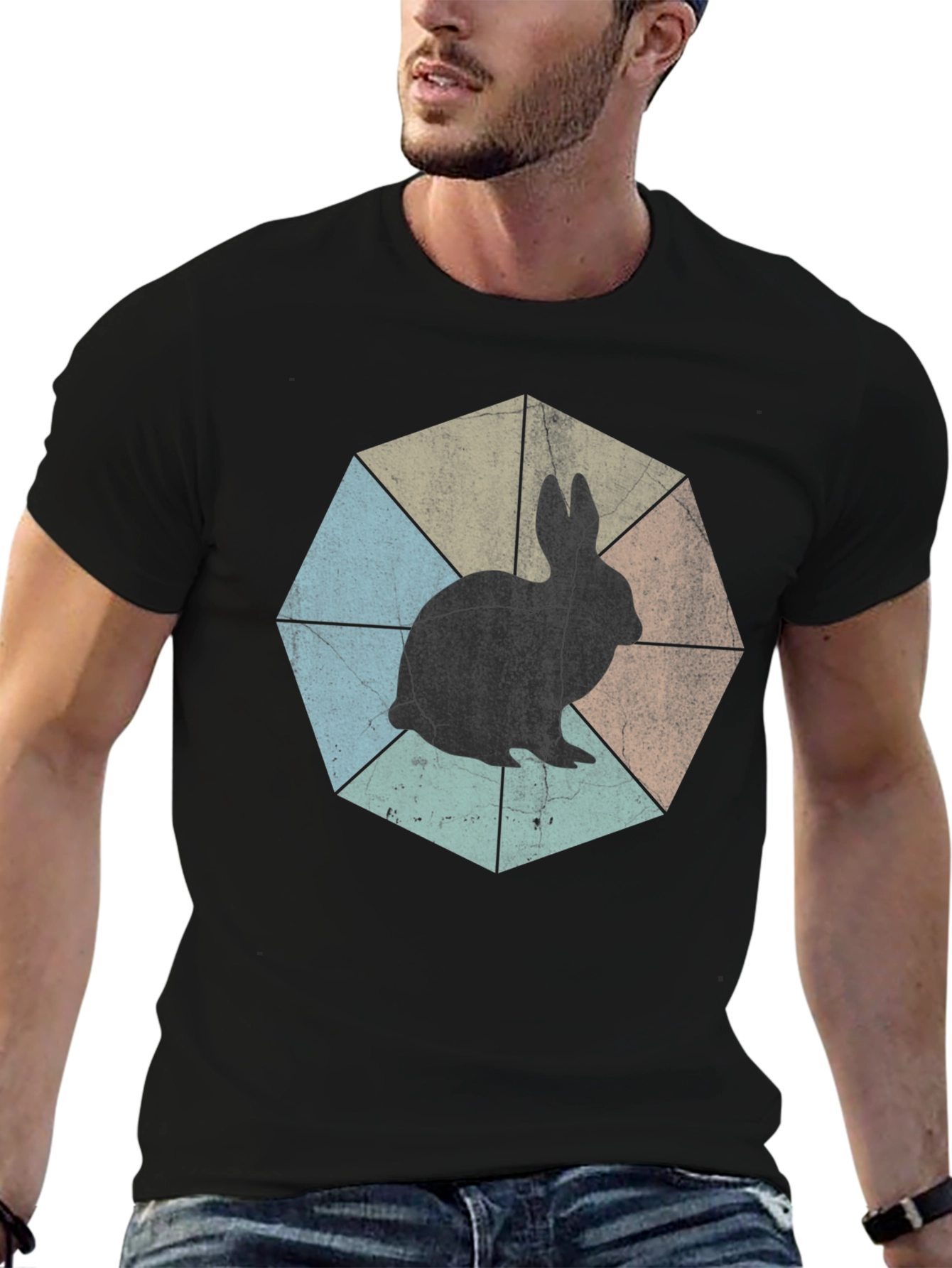 Retro Rabbit Graphic Tee - Unisex Black T-Shirt - 6