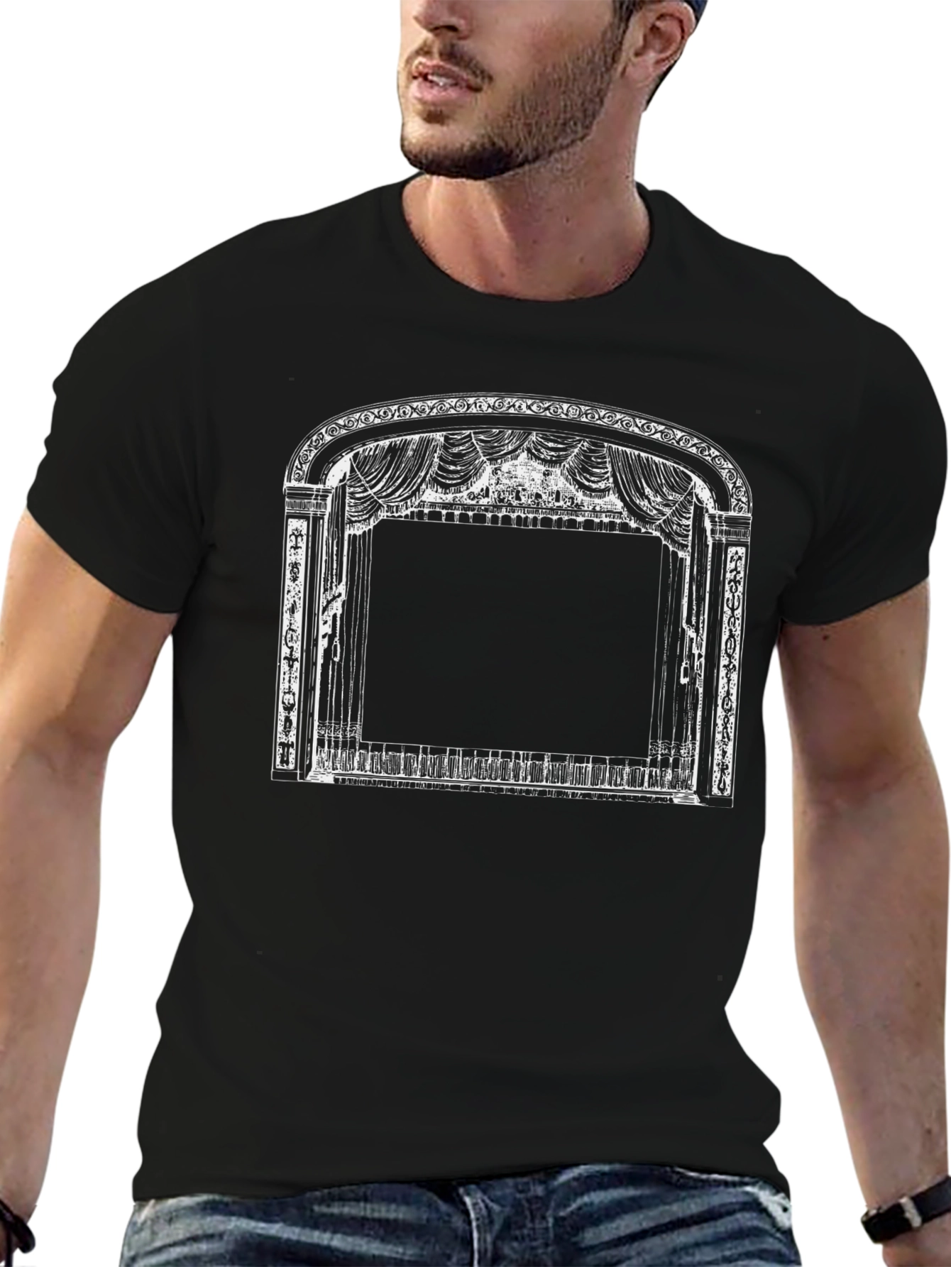 Black Vintage Theater Stage Graphic T-Shirt view 6
