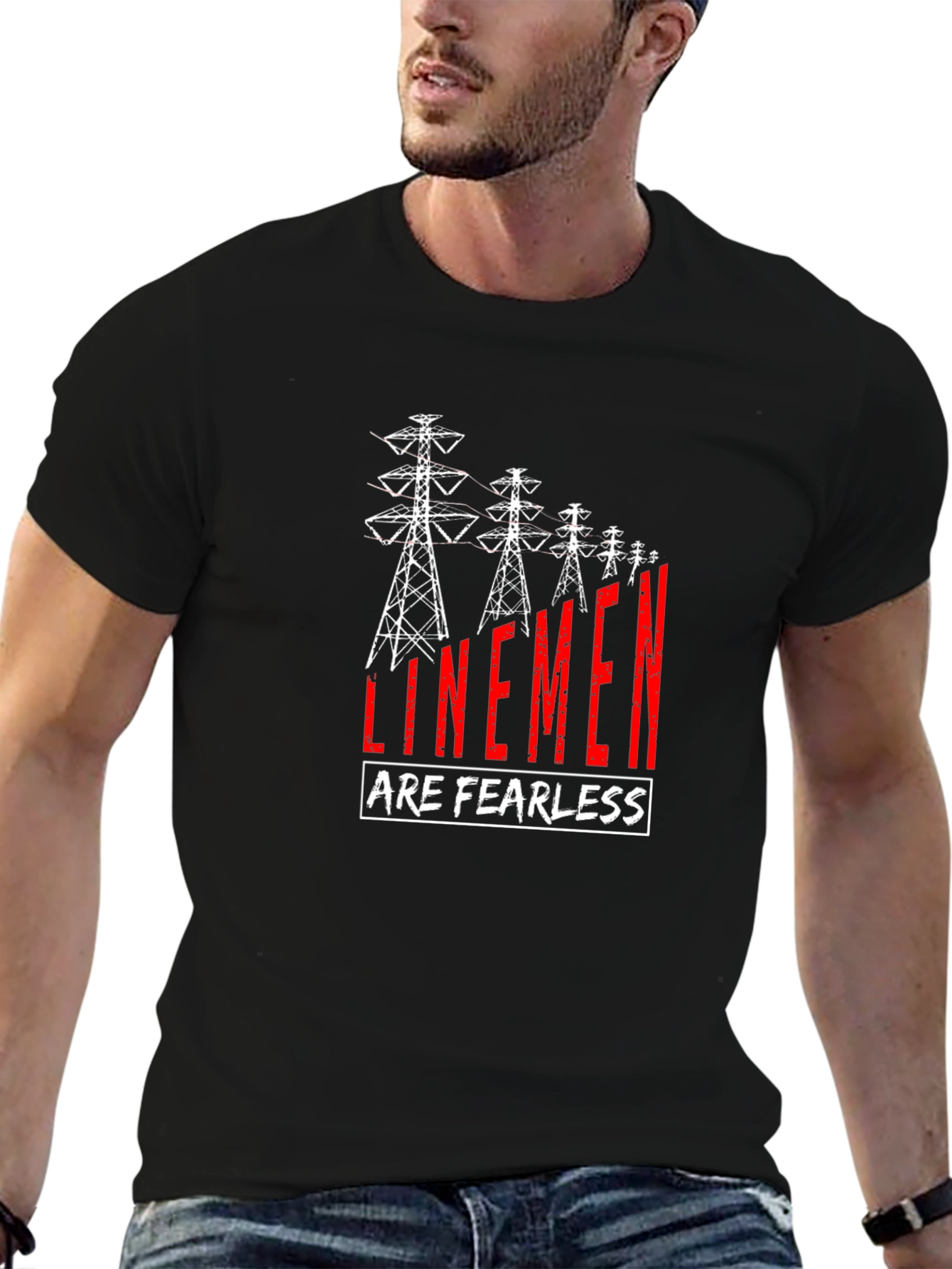 Black Linemen Are Fearless T-Shirt - Black Crew Neck Tee view 6