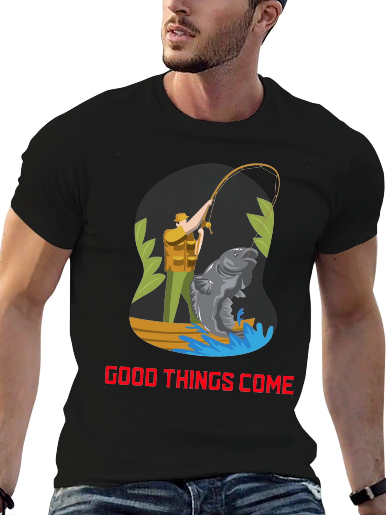 Black Fishing Graphic Tee - Good Things Come T-Shirt view 6