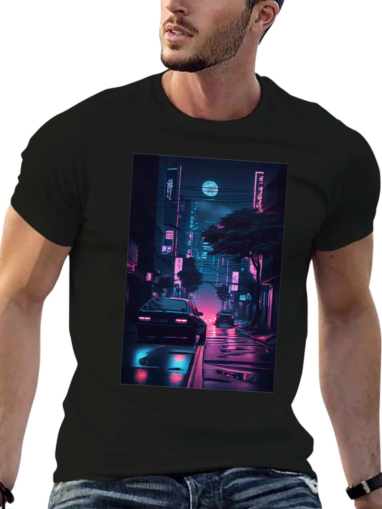 Black Neon Cityscape Graphic Tee view 6