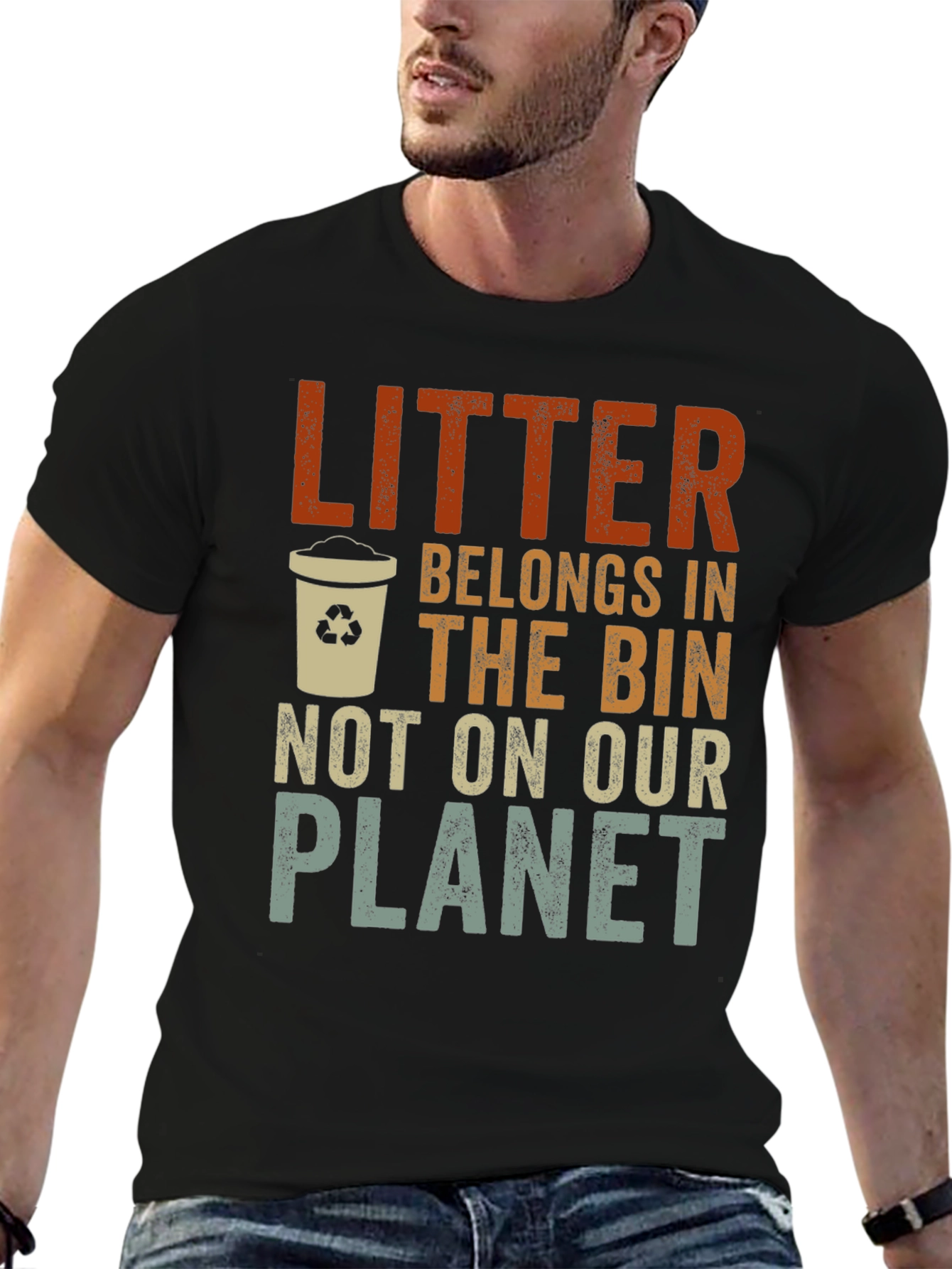 Black Litter Belongs In The Bin Graphic T-Shirt view 6