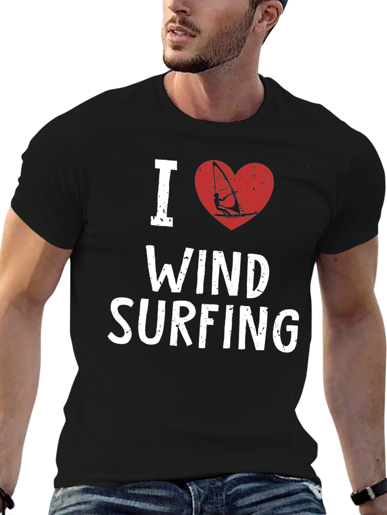 Black I Heart Windsurfing T-Shirt view 6