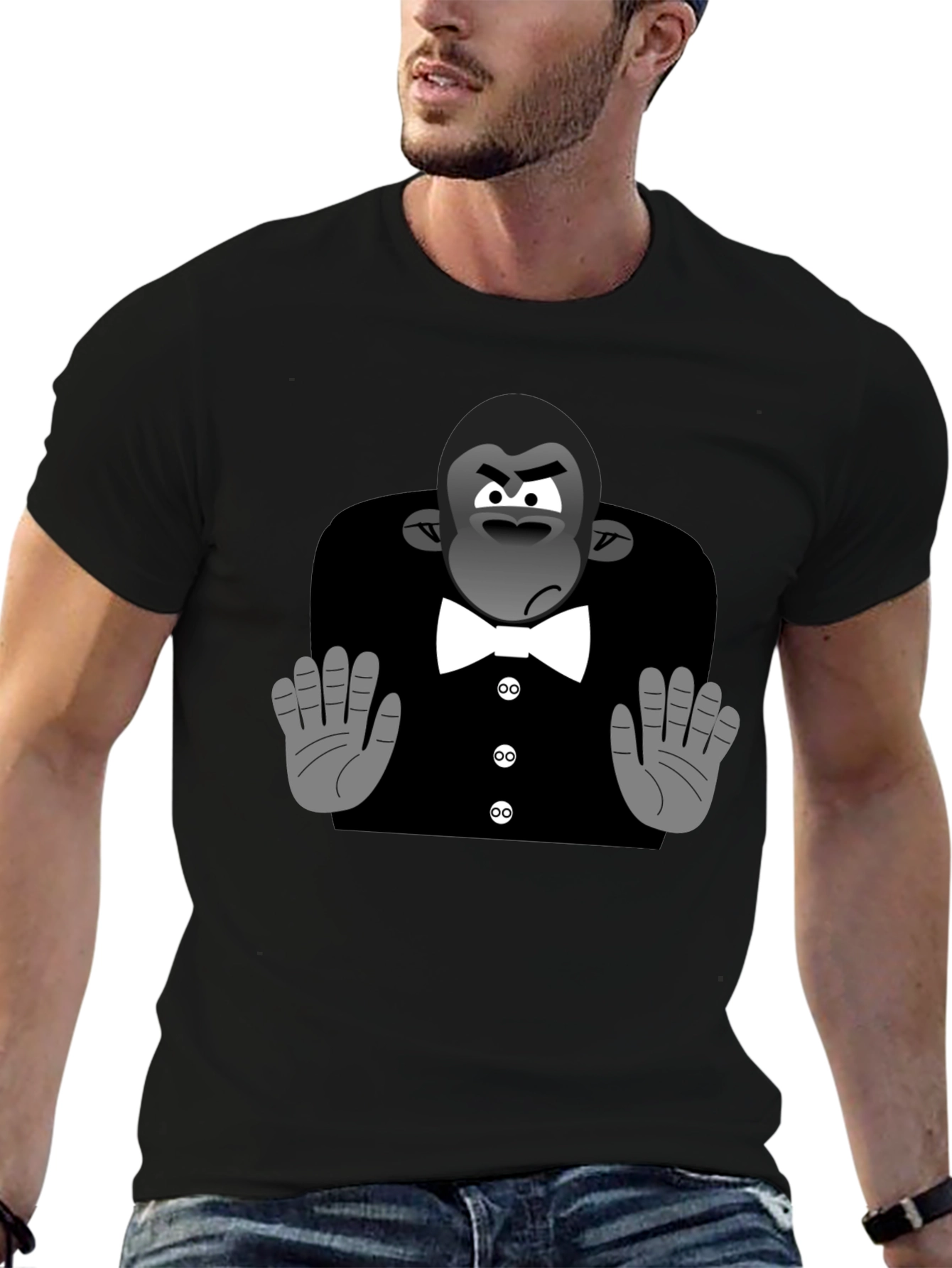 Black Cartoon Gorilla Tuxedo T-Shirt view 6