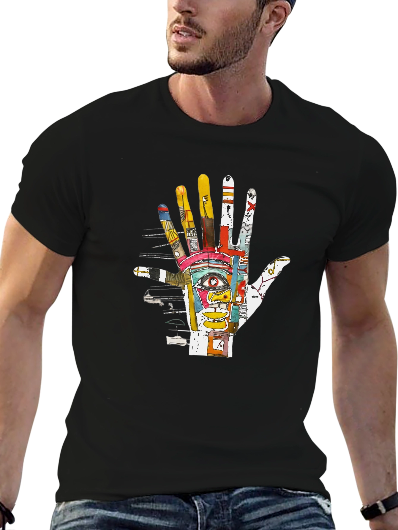 Black Abstract Hand Graphic T-Shirt - Unique Artistic Design view 6