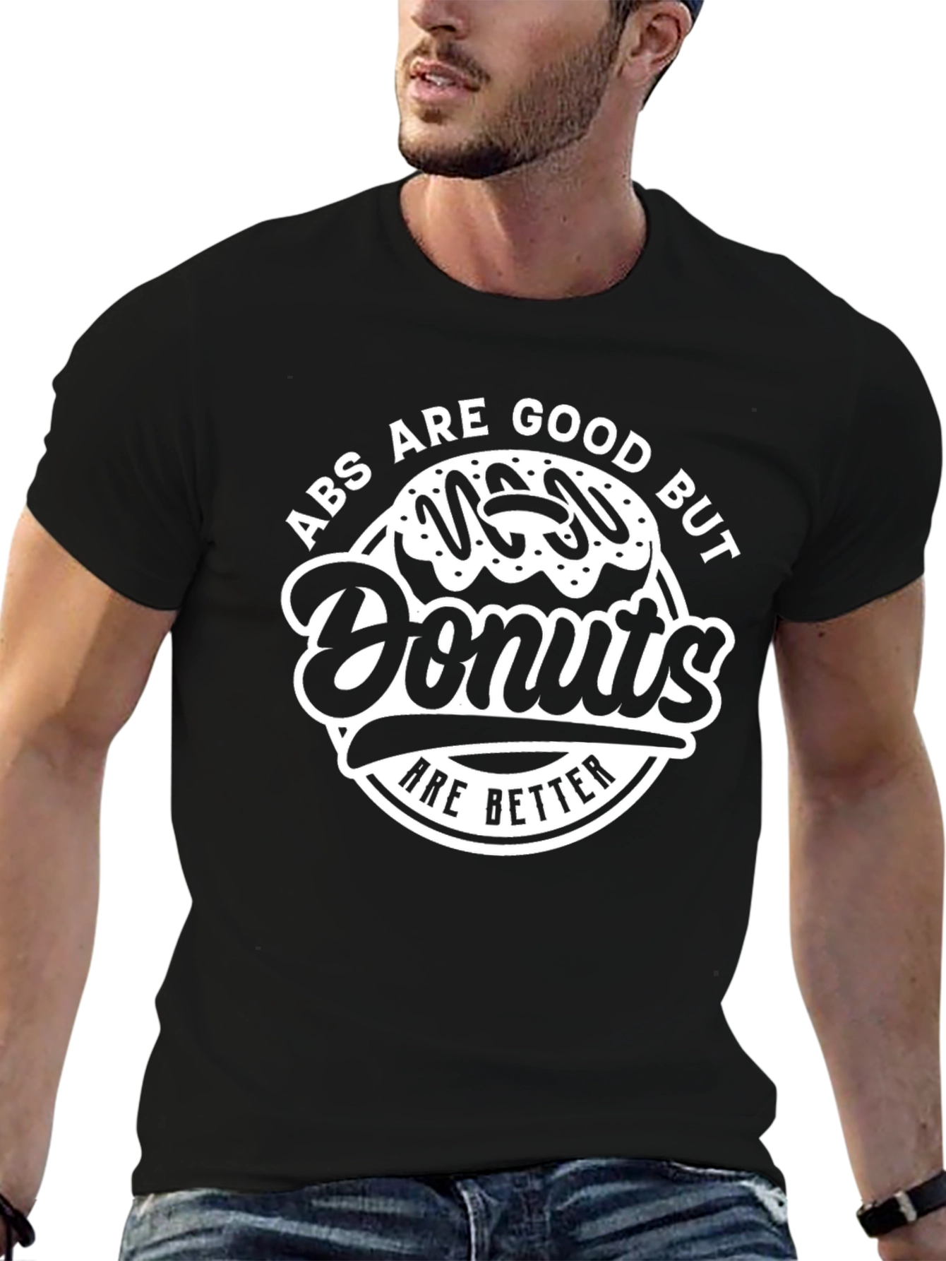 Black Abs Are Good But Donuts T-Shirt - Funny Fitness Tee view 6